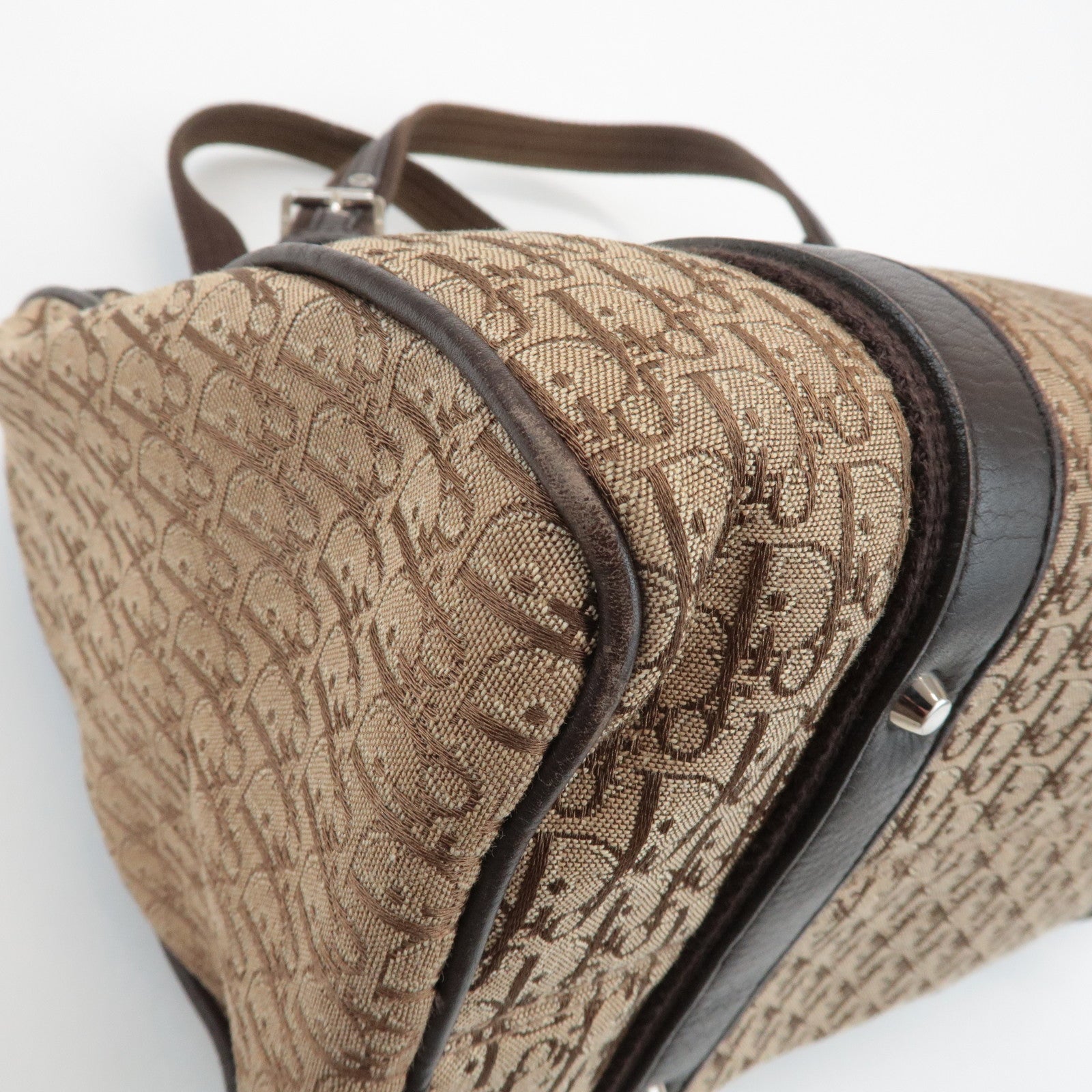 Christian Dior Trotter Street Chic Leather Canvas Boston Bag Beige Used