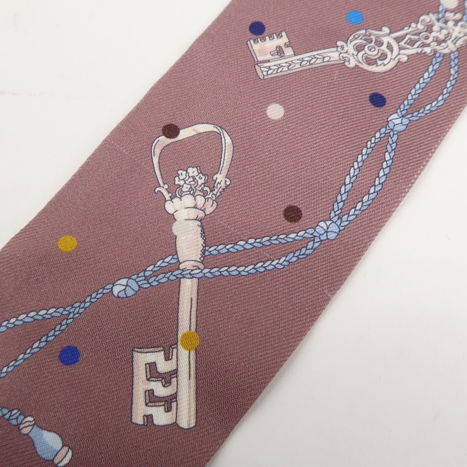 HERMES Silk 100% Twilly Scarf LES CLES A POIS Purple Multicolor