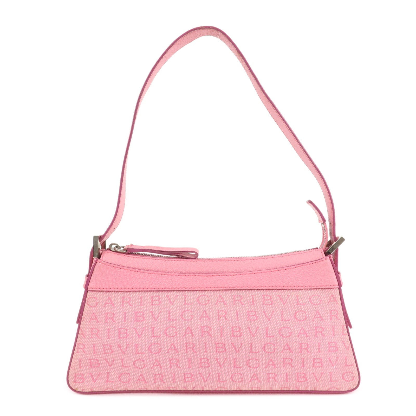 BVLGARI Logo Mania Leather Canvas Shoulder Bag Pink