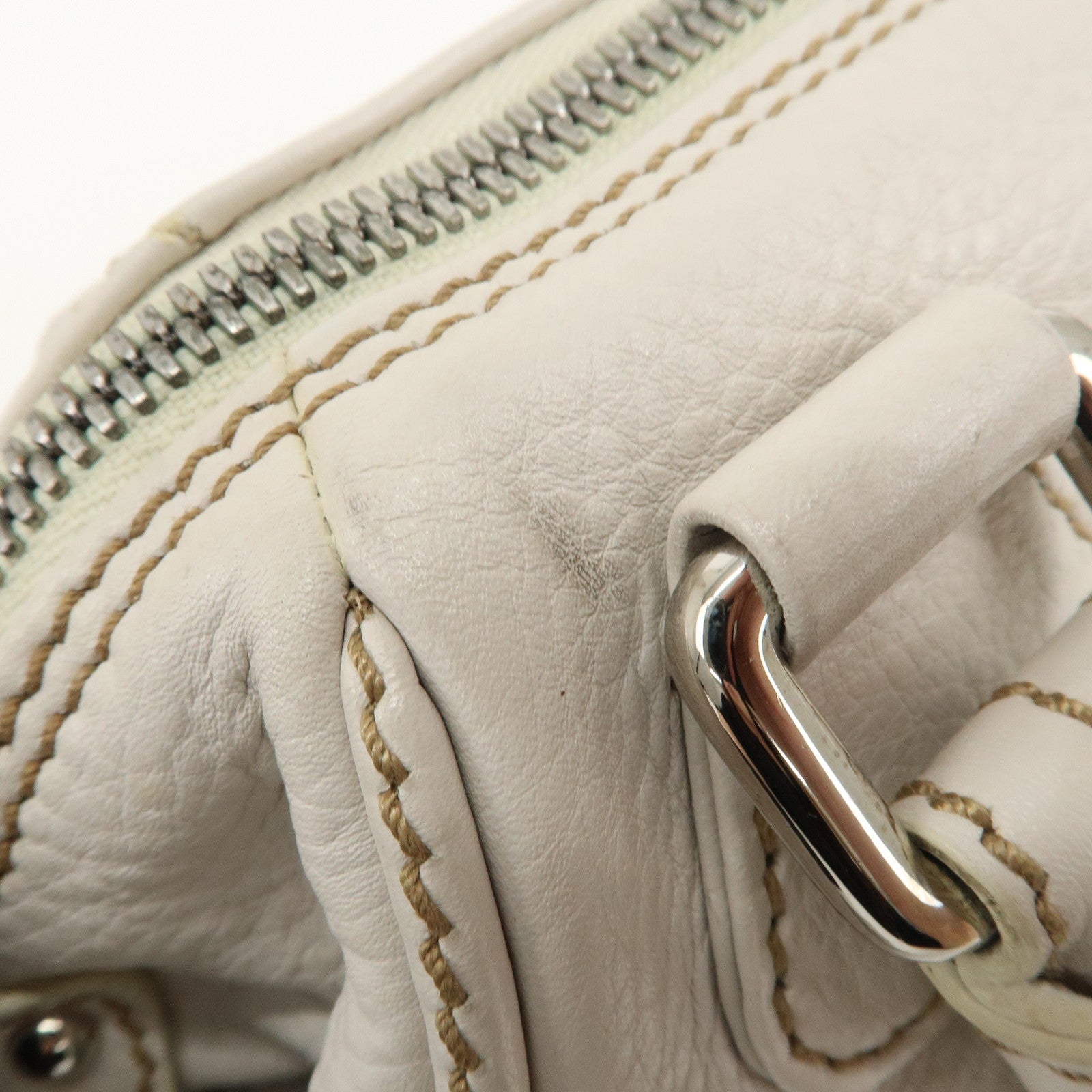 CHANEL Leather Mini Boston Bag Hand Bag Tassel Ivory A23050