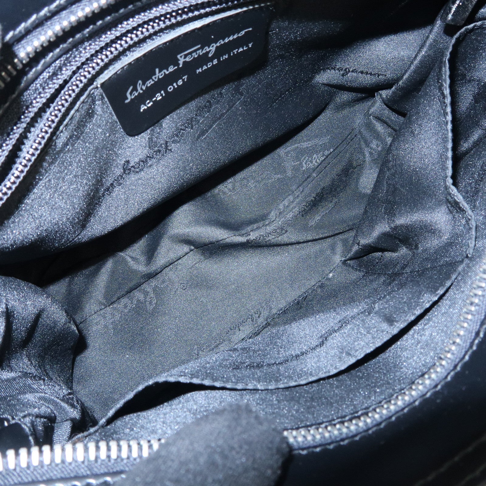 Ferragamo Gancini Leather 2Way Hand Bag Shoulder Bag Black Used