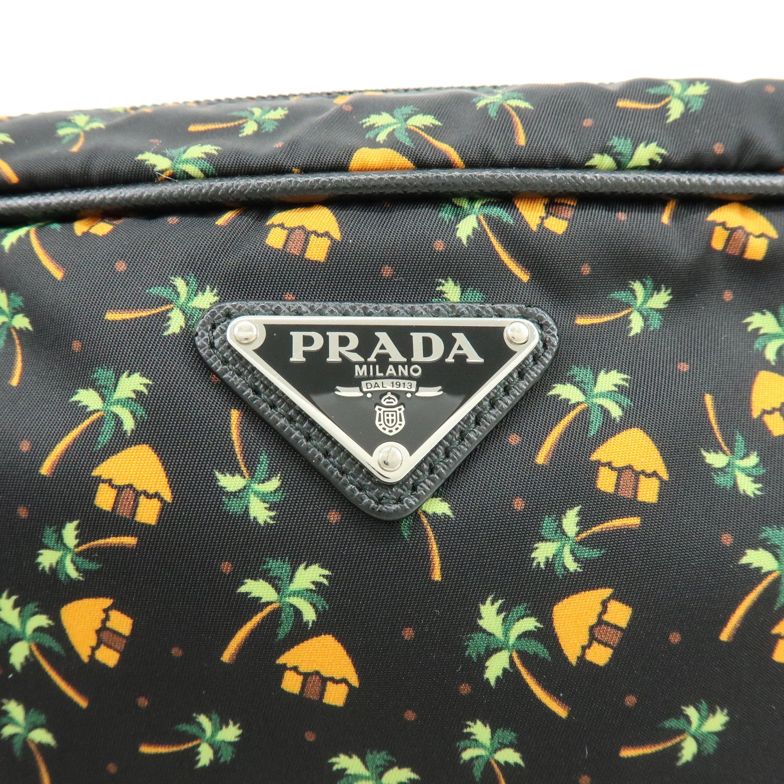 PRADA Triangle Logo Nylon Saffiano Leather Cosmetic Pouch 2NE007