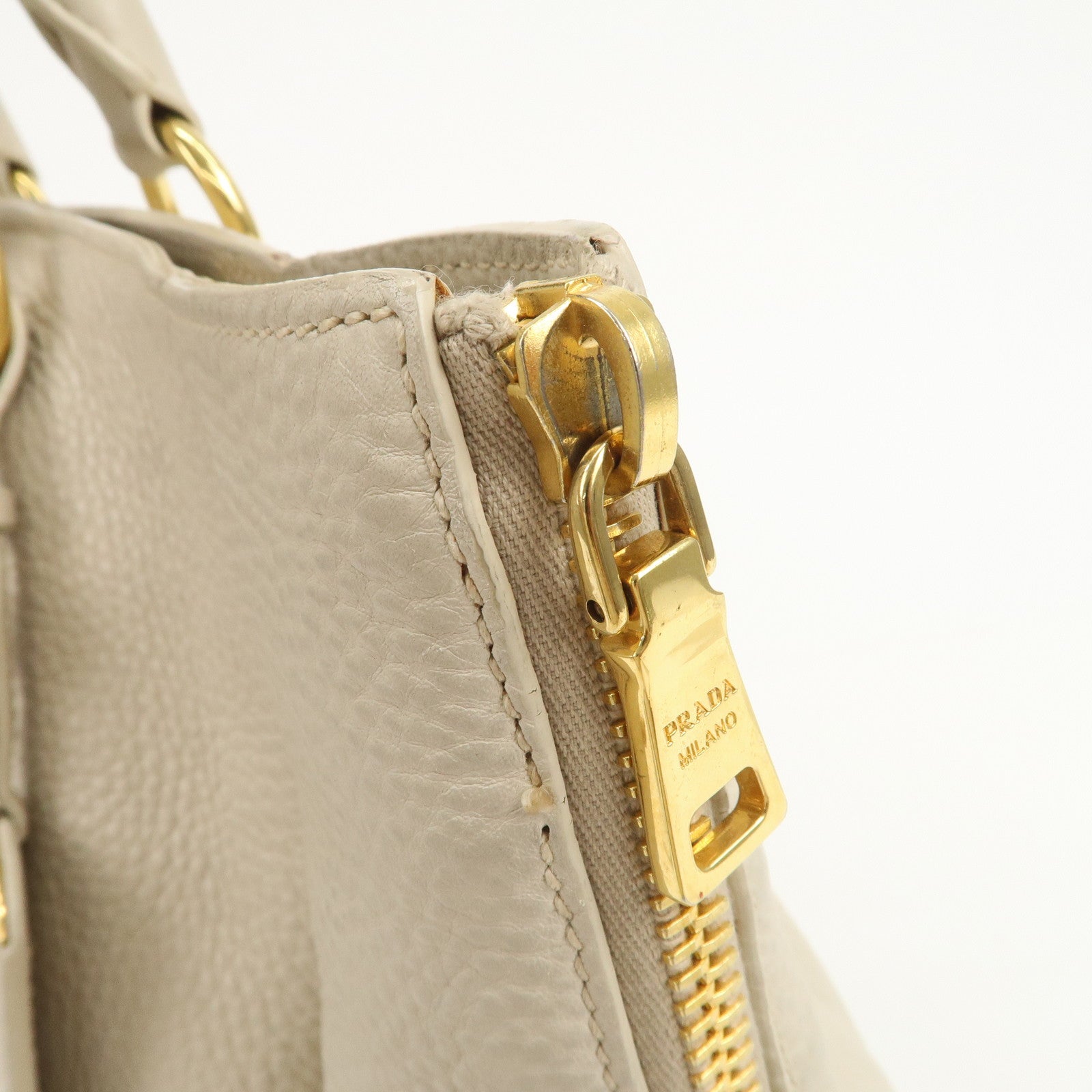 PRADA Logo 2Way Bag Hand Bag Shoulder Bag Ivory