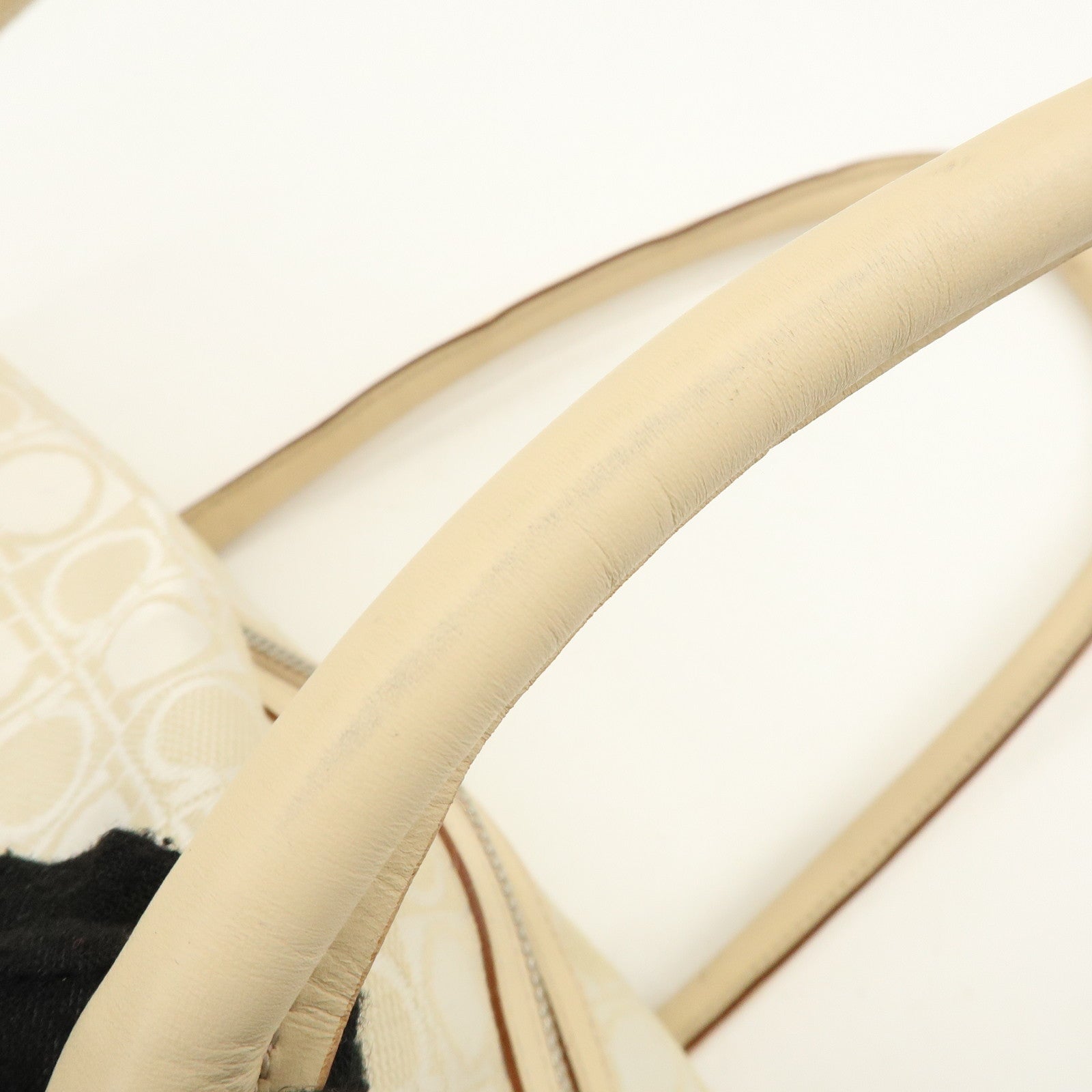 Ferragamo Gancini Canvas Leather Tote Bag Shoulder Bag Light Beige