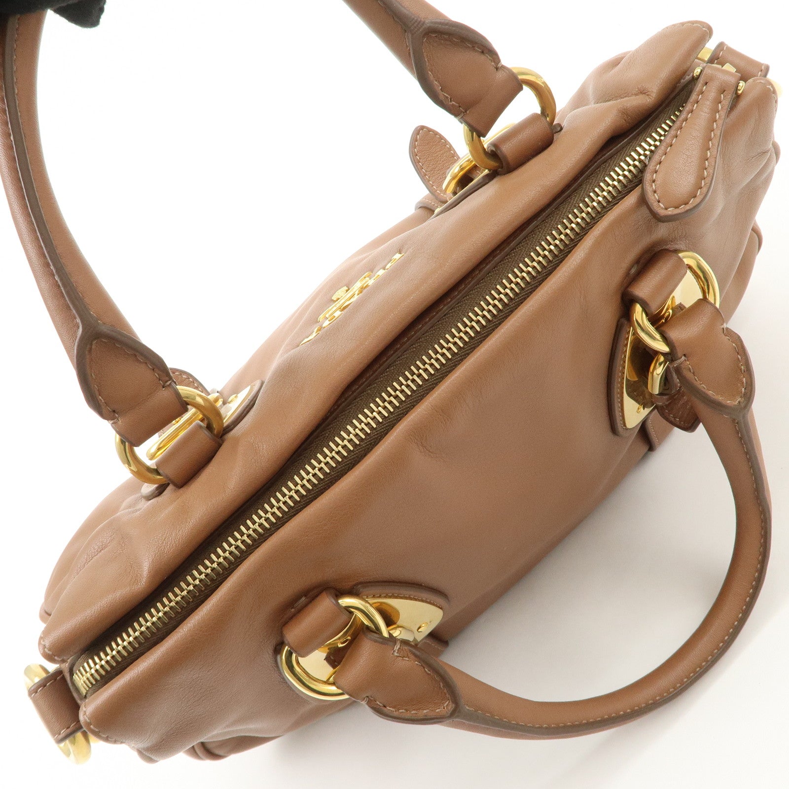 PRADA Leather 2Way Bag Hand Bag Shoulder Bag Brown BN2435 Used