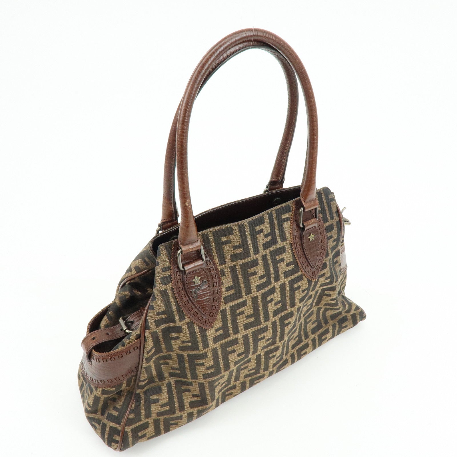 FENDI Zucca Ethnico Canvas Leather Tote Bag Shoulder Bag 8BN162