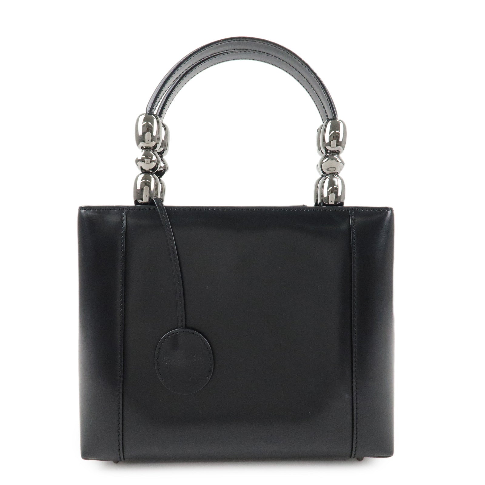 Christian Dior Enamel Leather Maris Pearl Hand Bag Black Used