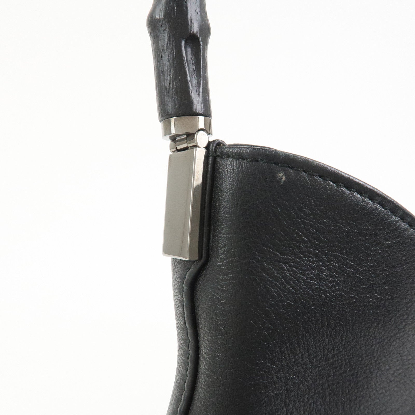GUCCI Bamboo Leather Shoulder Bag Hand Bag Black 001 3244