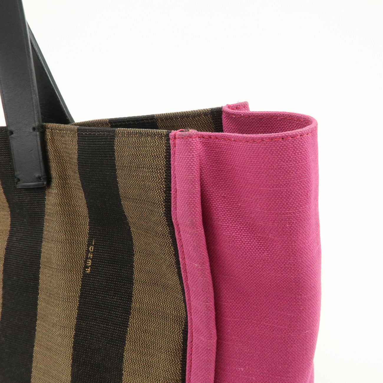 FENDI Pequin Canvas Leather Tote Bag Hand Bag Brown Pink 8BH252
