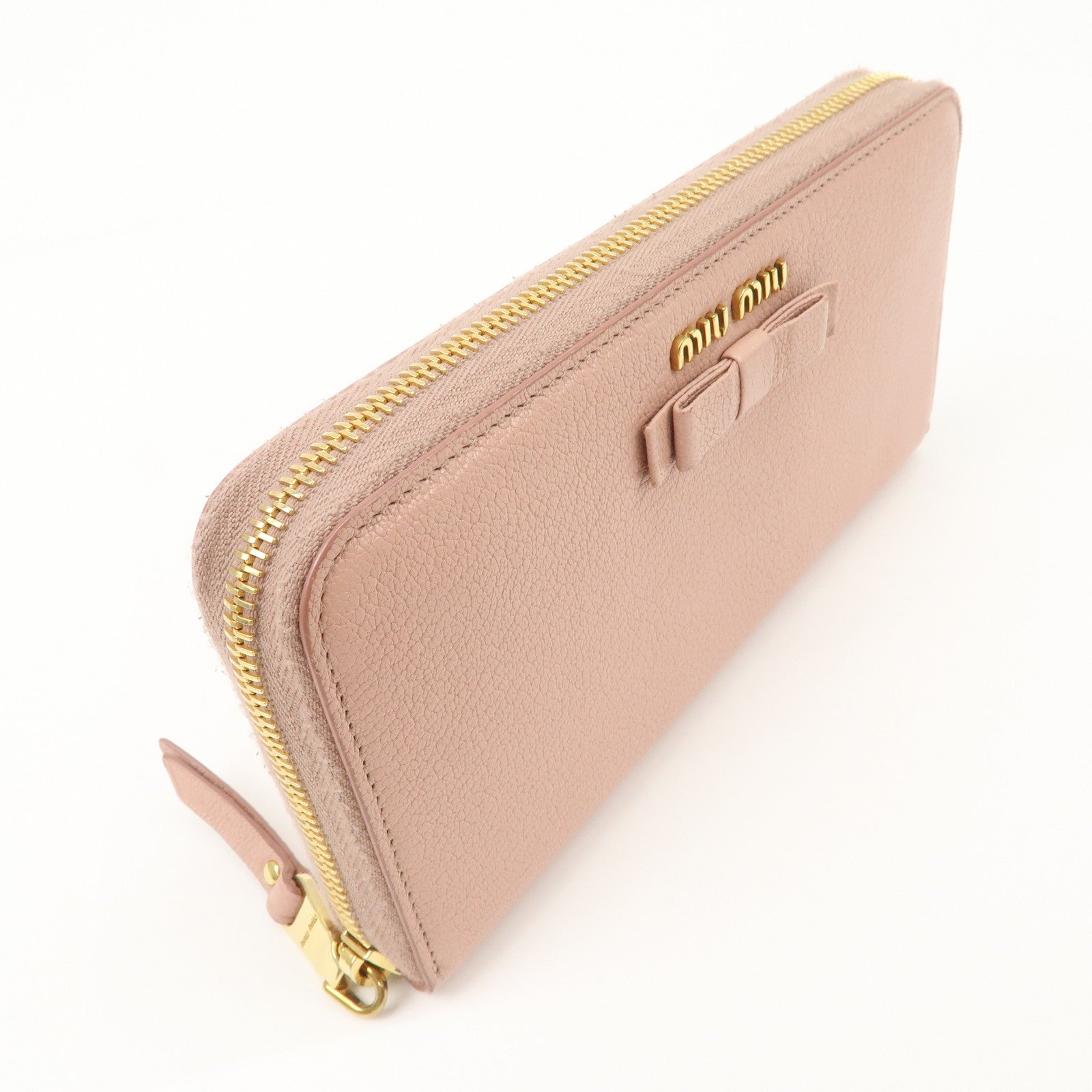 MIU MIU Leather Zip Around Wallet Zippy Wallet Long Wallet Pink 5ML506 Used