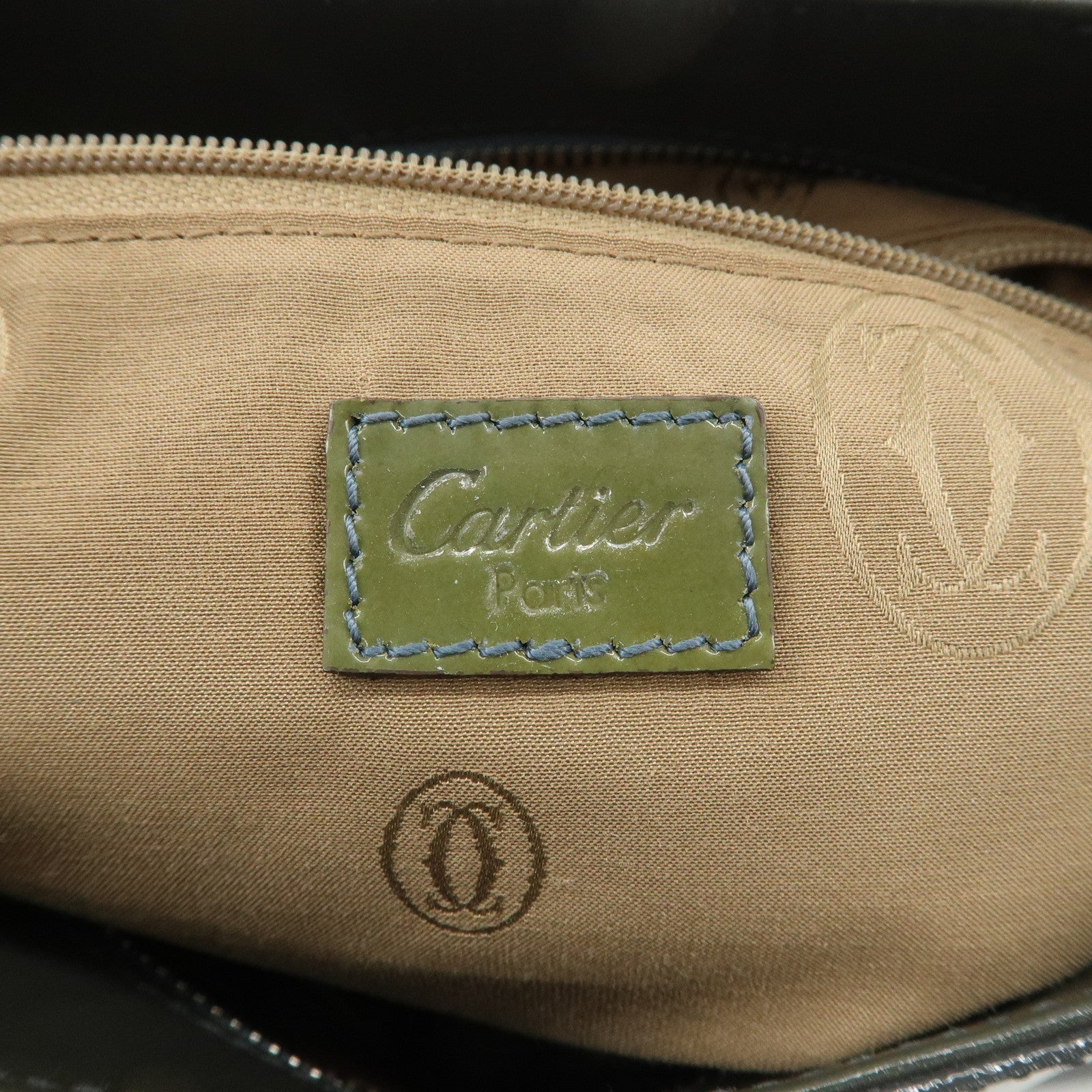 Cartier Marcello Patent Leather Tote Bag Hand Bag Khaki Used