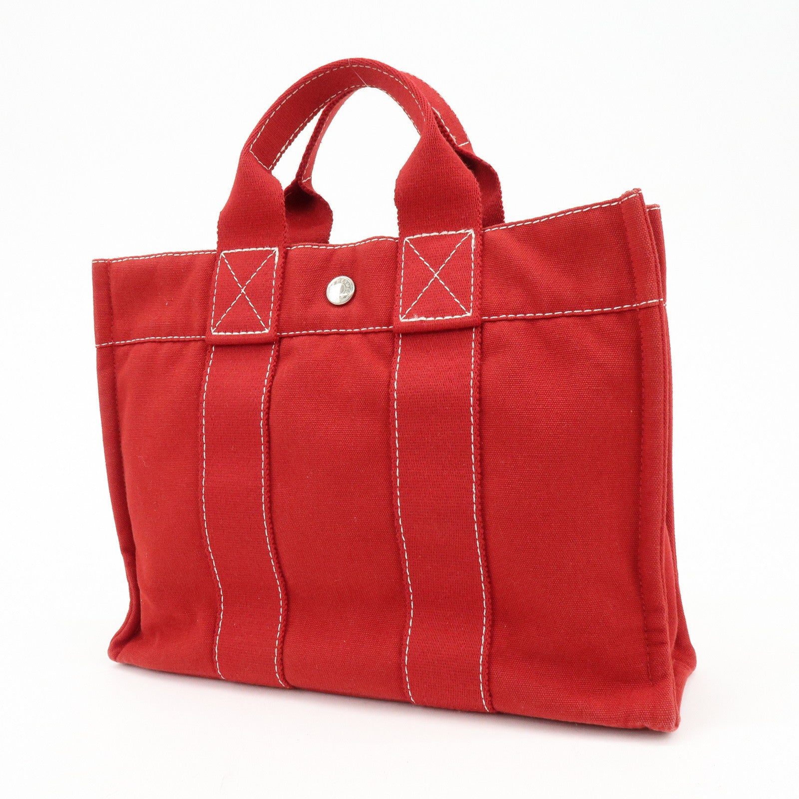 HERMES Deauville PM Canvas Hand Bag Tote Bag Red