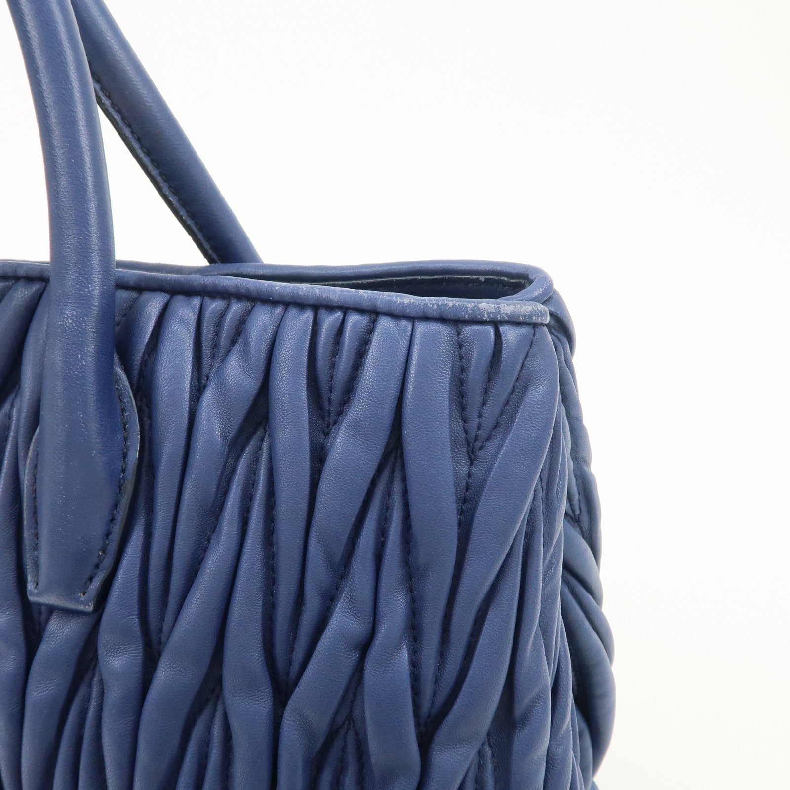 MIU MIU Matelasse Nappa Leather 2Way Bag Hand Bag Blue RN1047