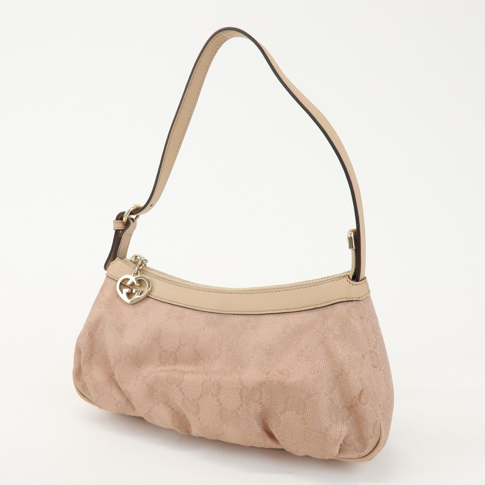 GUCCI Lovely Heart GG Canvas Leather Hand Bag Pink Beige 245938