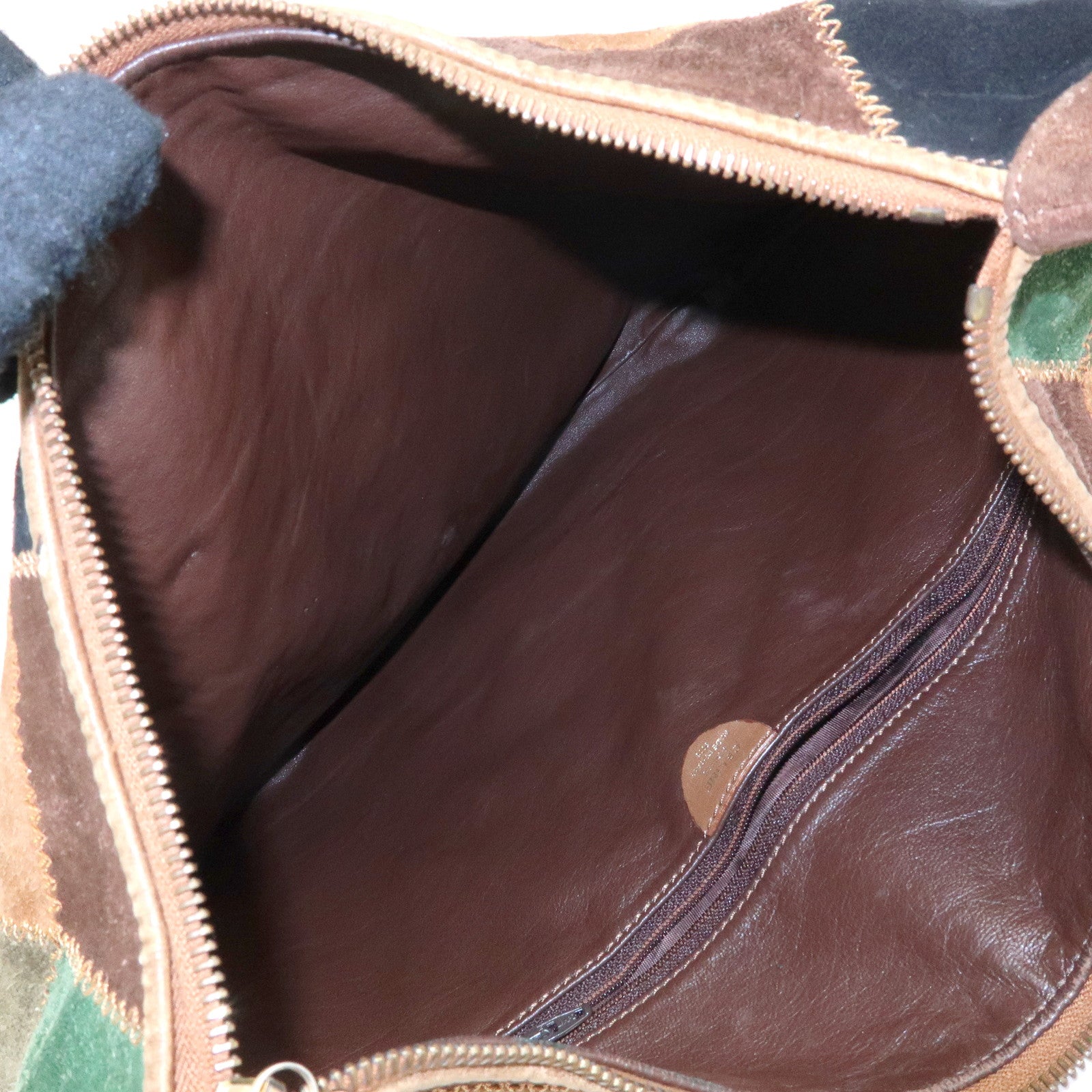 CELINE Patchwork Suede Shoulder Bag Crossbody Bag Brown Multicolor