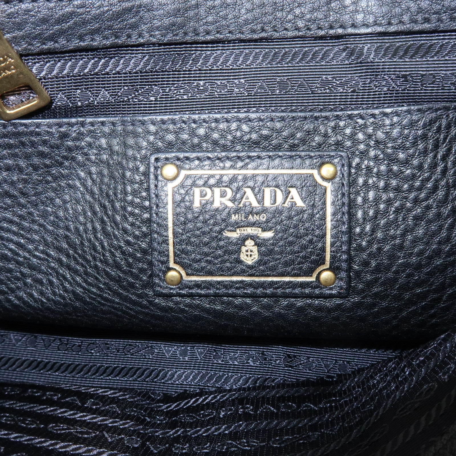 PRADA Calf Leather Tote Bag Hand Bag Black BN2579