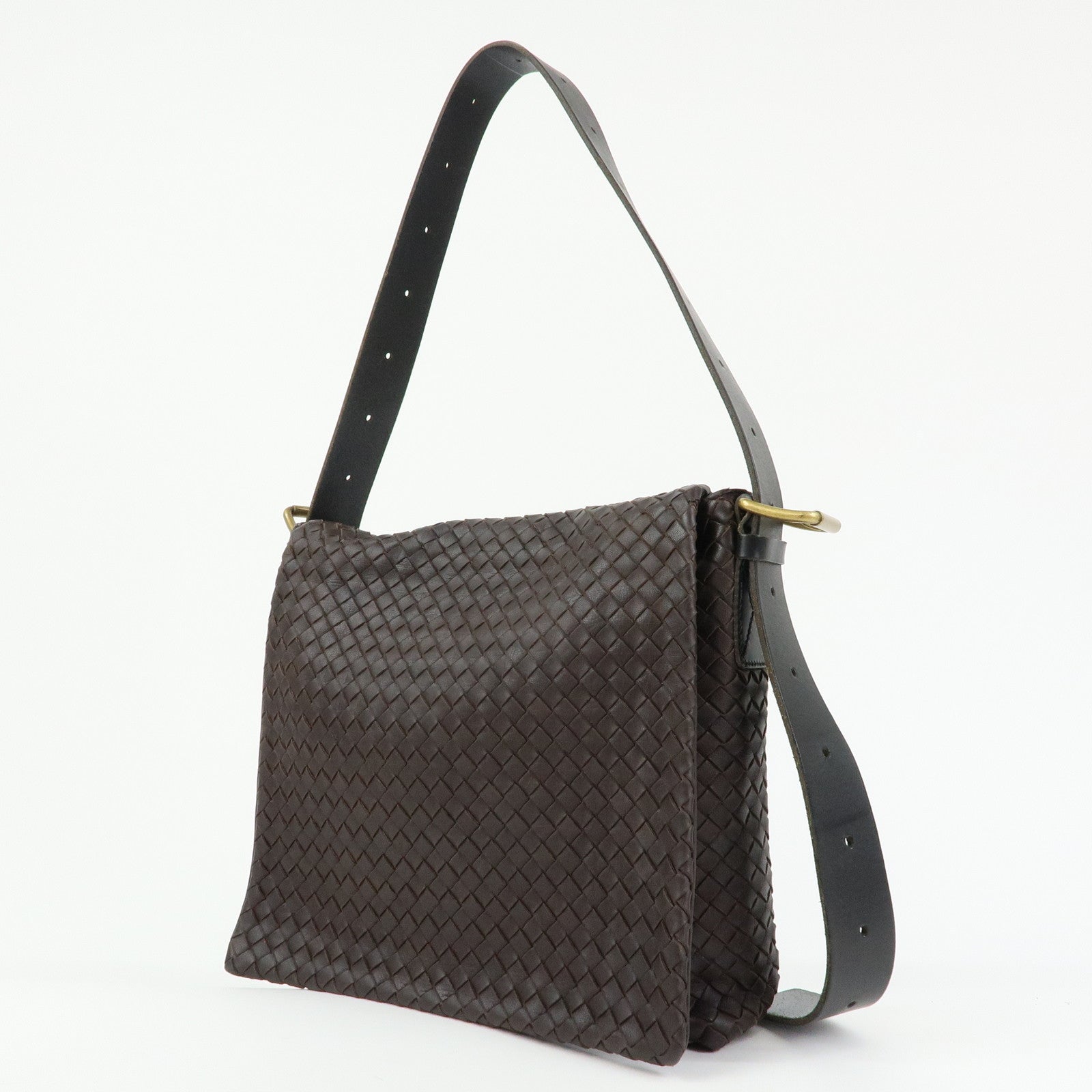 BOTTEGA VENETA Intrecciato Leather Shoulder Bag Dark Brown 163971
