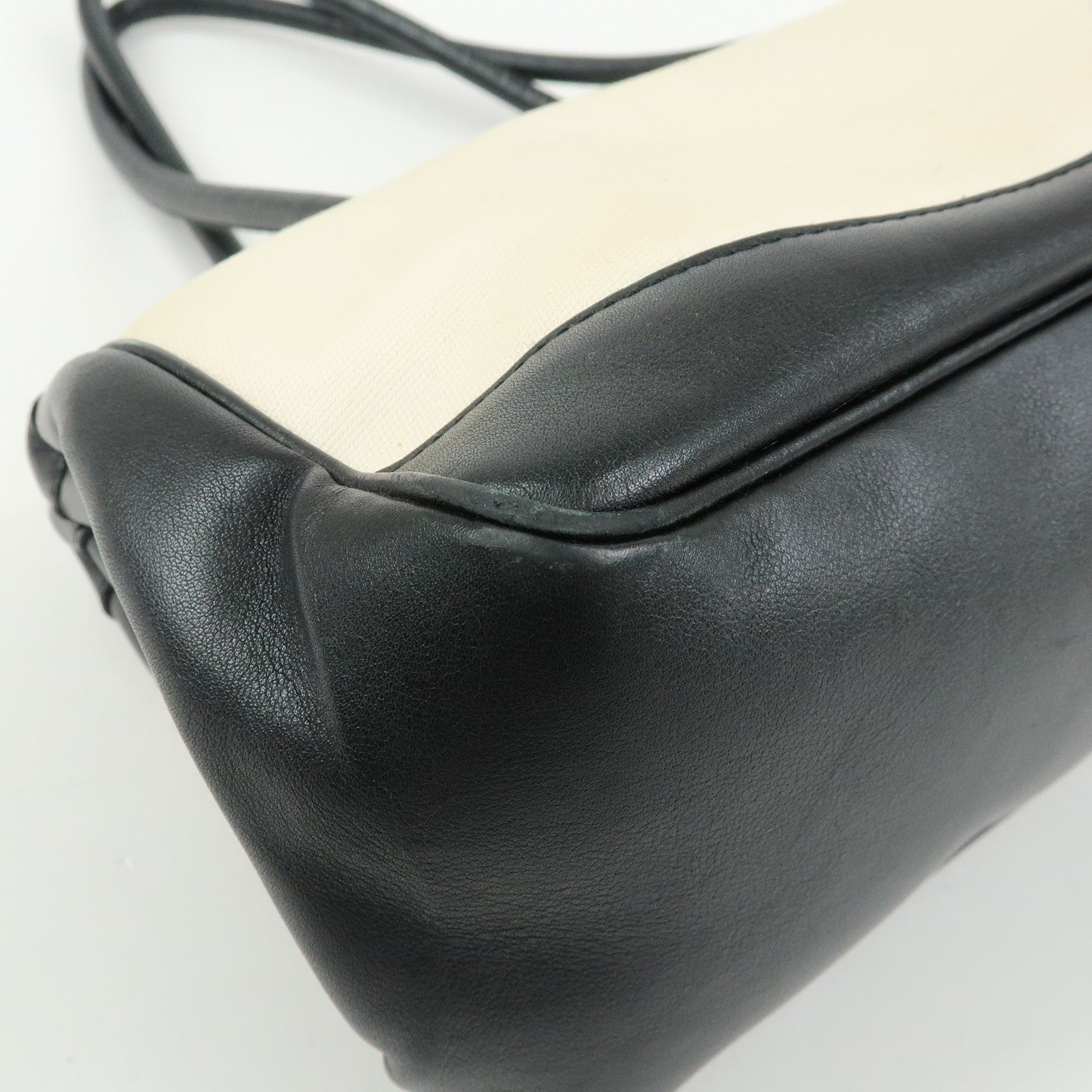 GUCCI Canvas Leather Hand Bag Ivory Black 92726