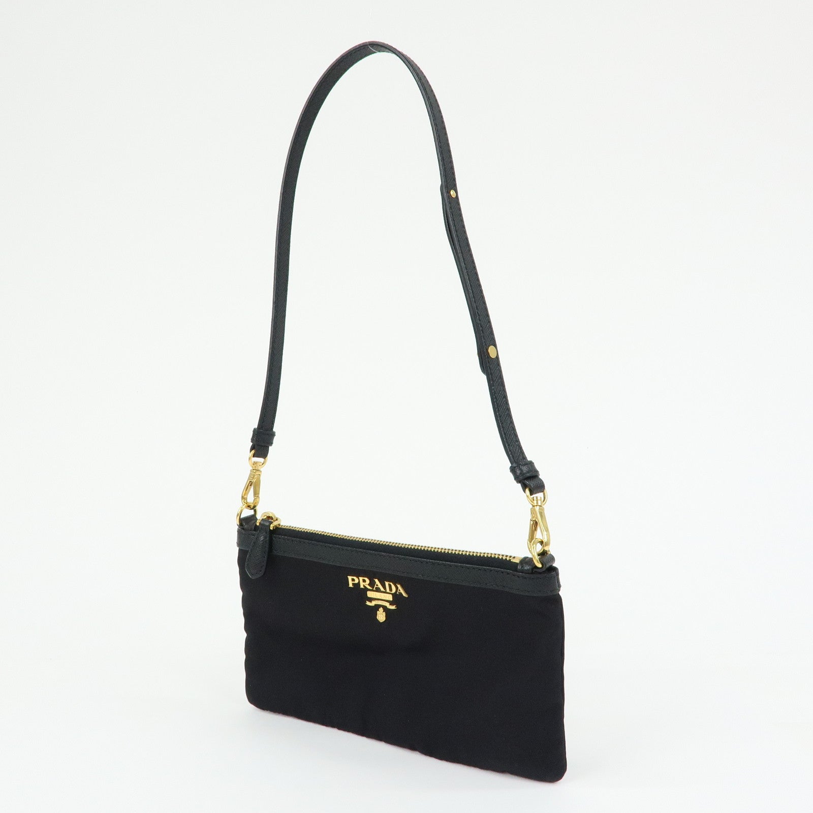 PRADA Logo Nylon Saffiano Leather Hand Bag Shoulder Bag Black