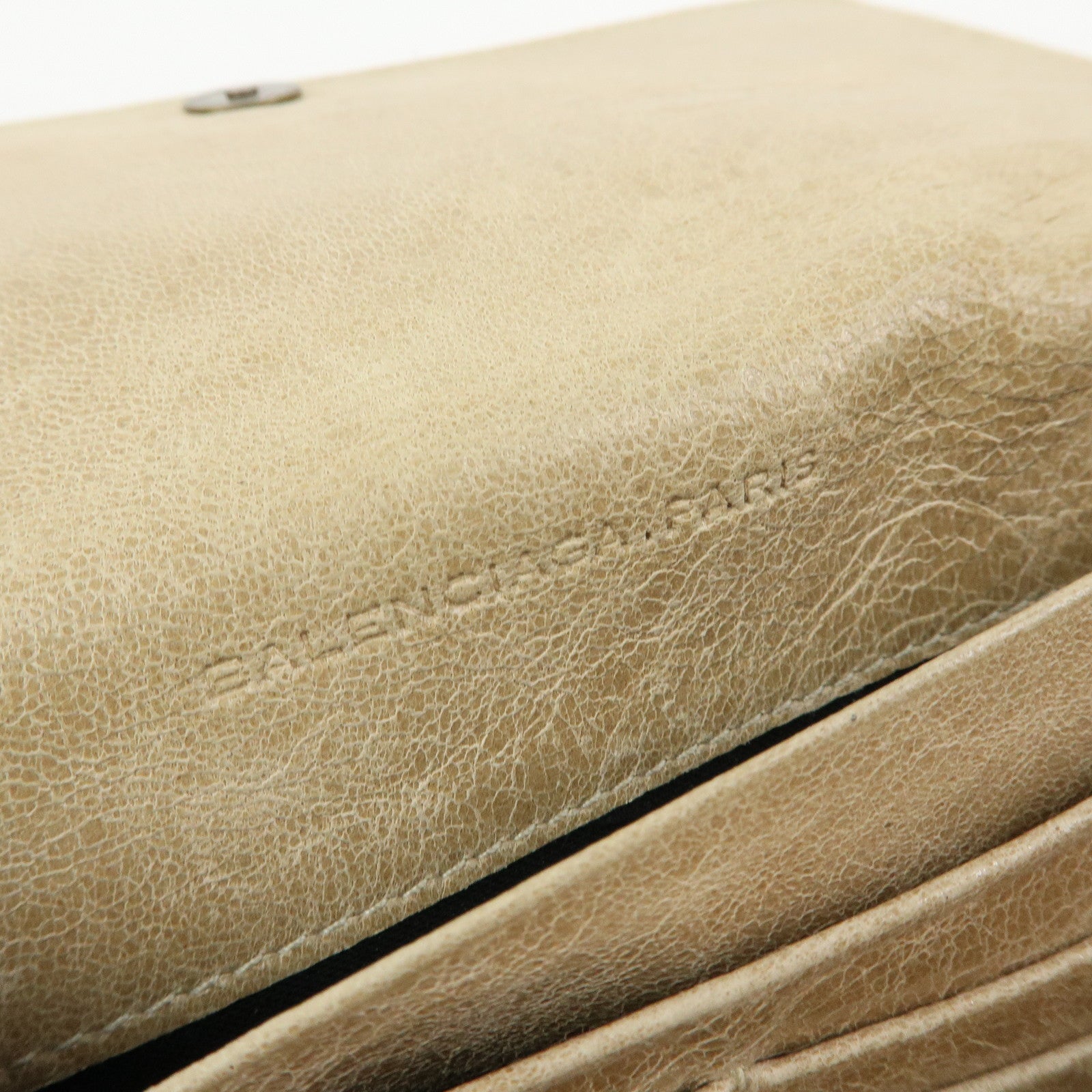 BALENCIAGA City Leather The Money Long Wallet Beige 163471