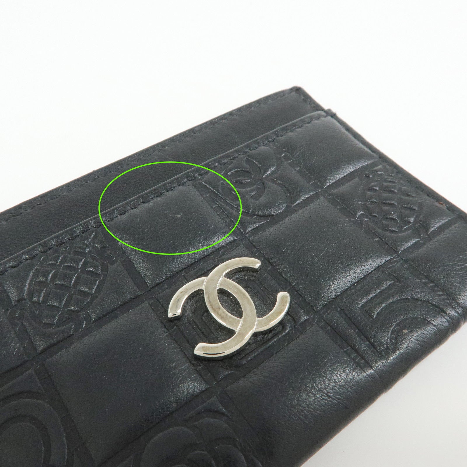 CHANEL Icon Line Lamb Skin Card Case Fragment Case Black A24211
