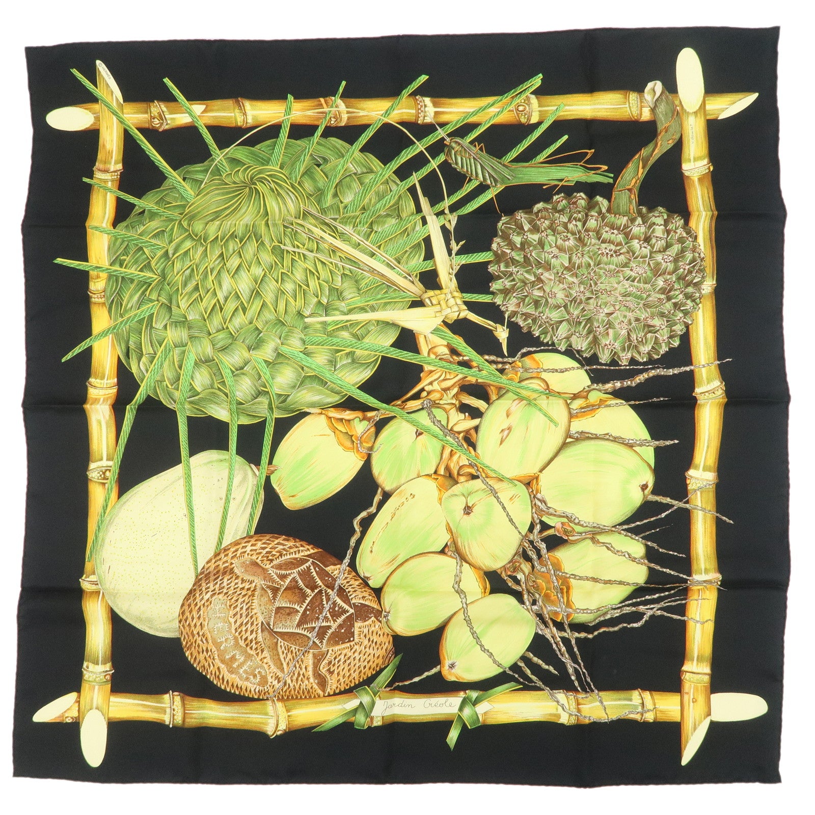 HERMES Carre 90 Silk 100% Nouvelle Coledonie Scarf Black Green