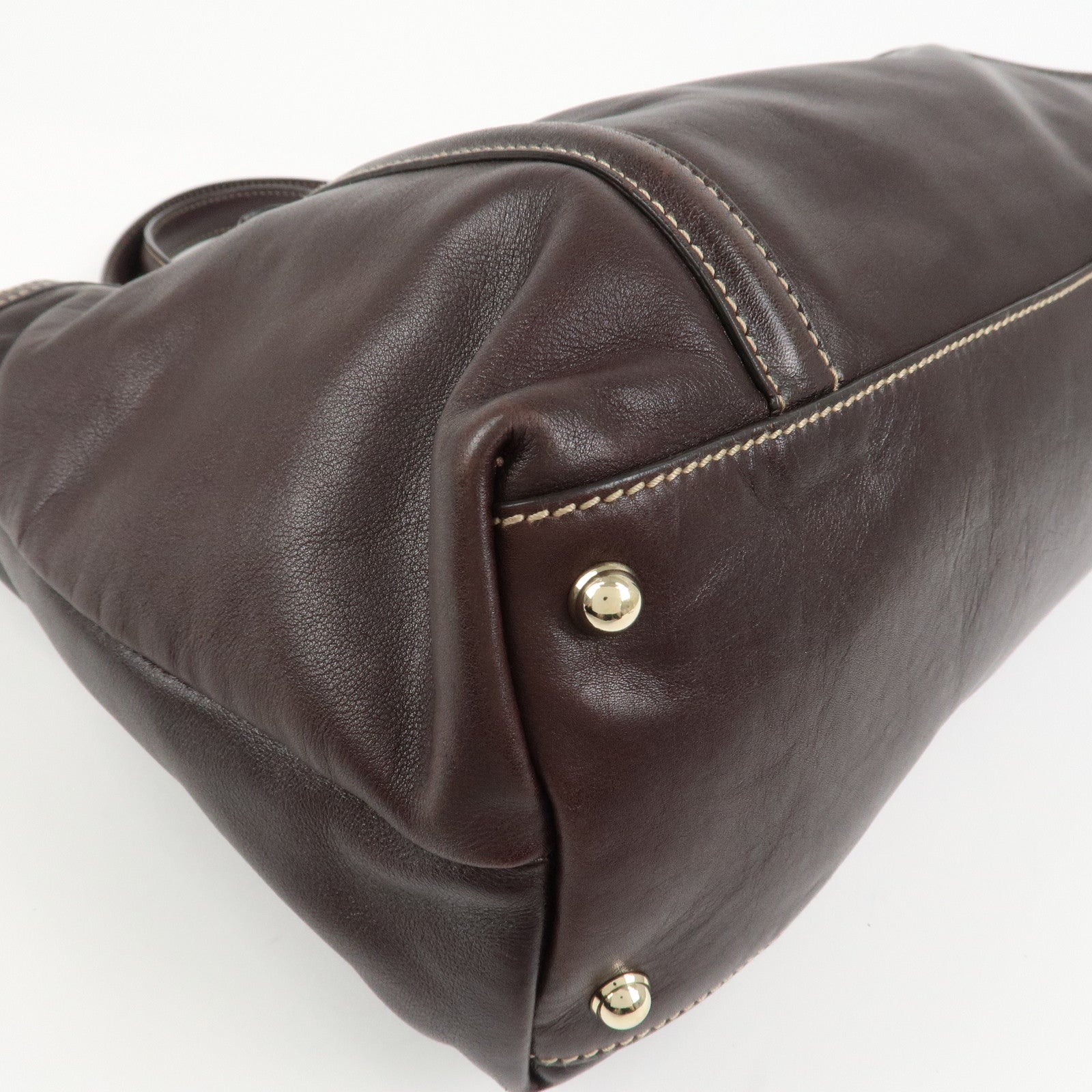 GUCCI Interlocking G Sherry Leather Shoulder Bag Dark Brown 162094