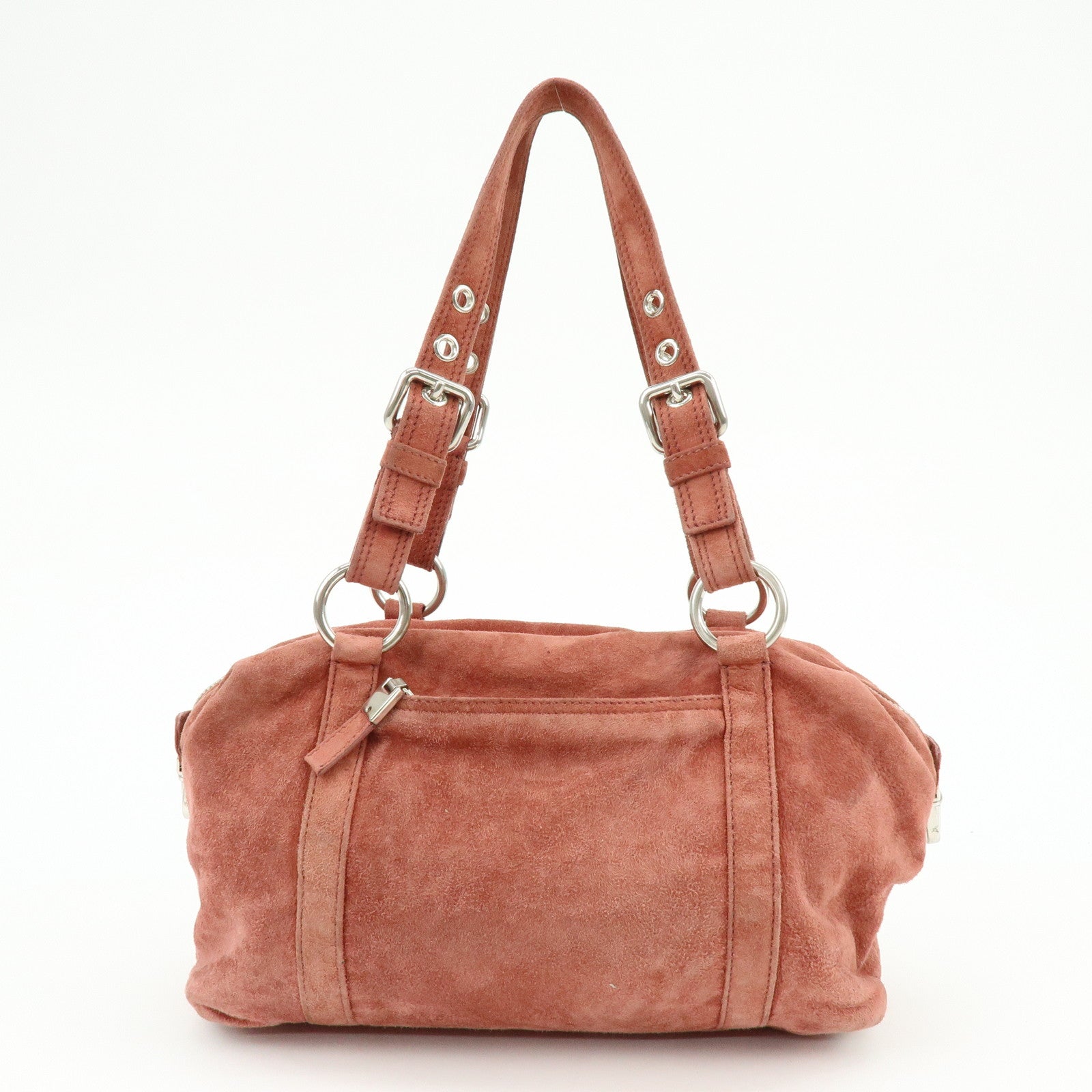 PRADA Suede Boston Bag Hand Bag Pink BR2630