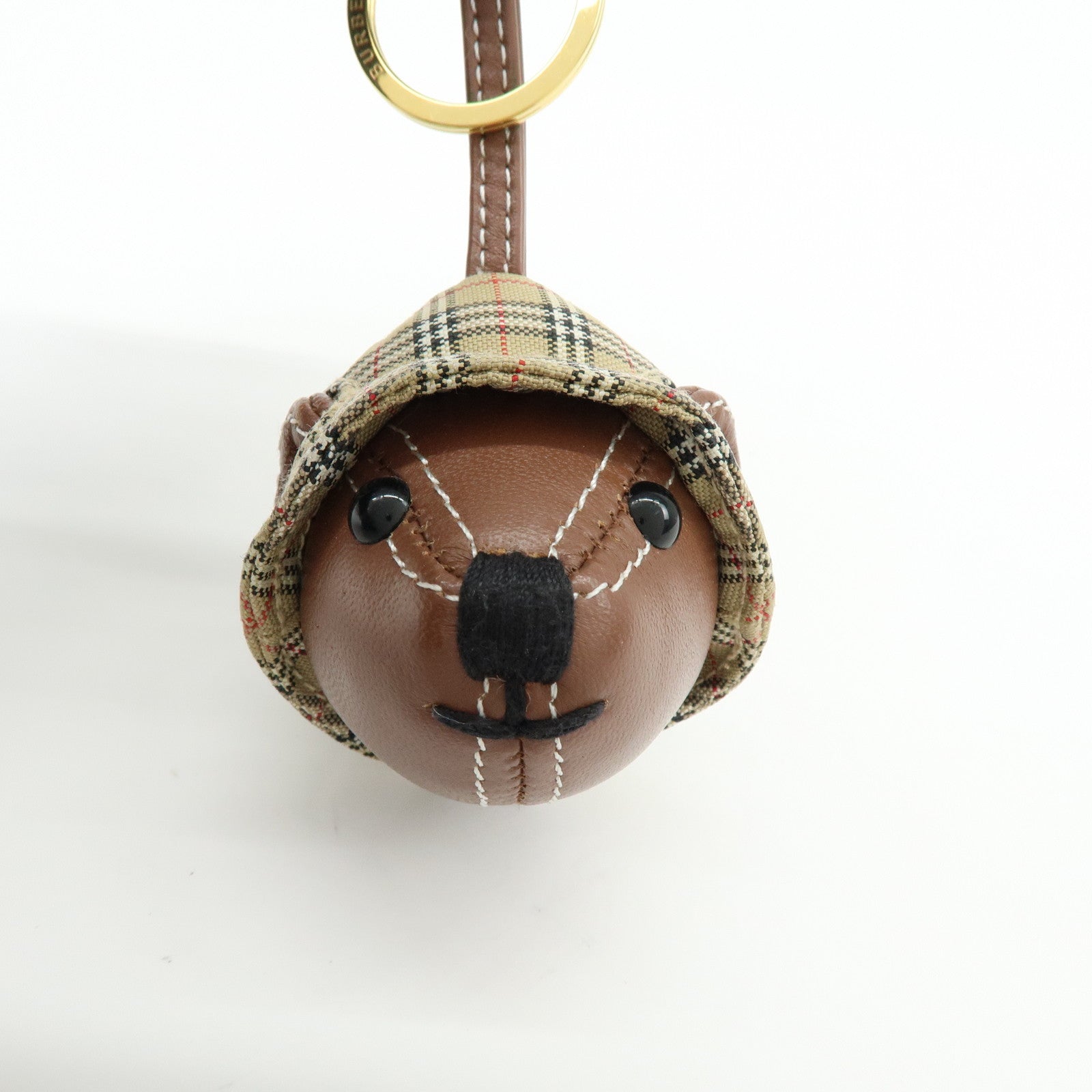 BURBERRY Nova Plaid Bear Motif Leather Canvas Bag Charm Key Chain
