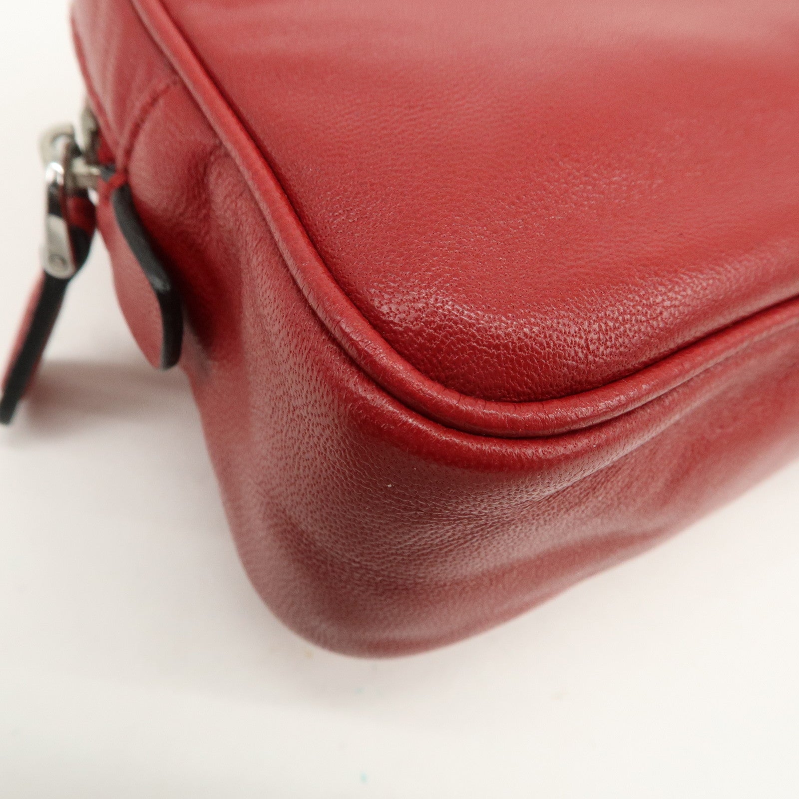 PRADA Logo Leather MiniPouch Wristlet Bag Red
