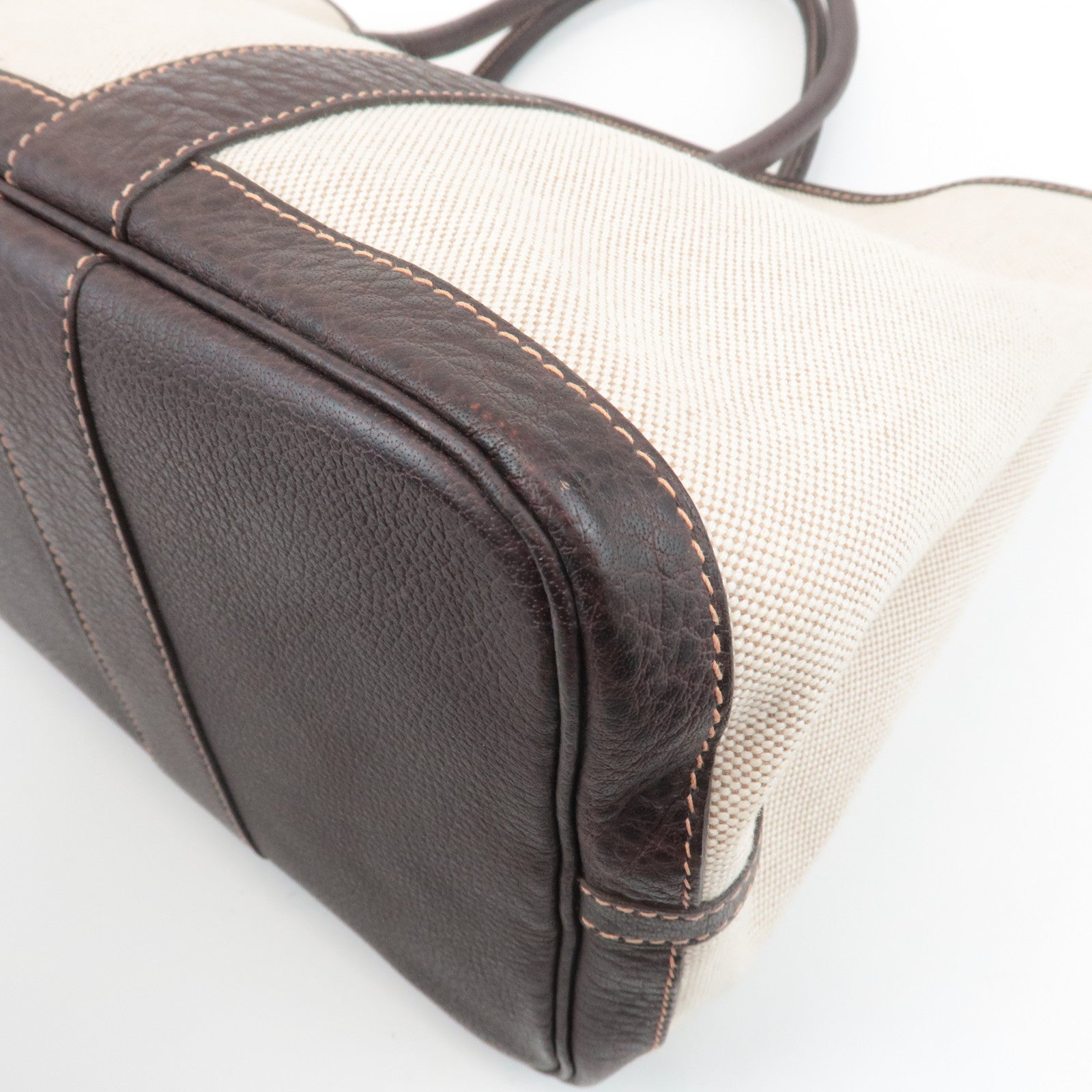 HERMES Garden Party PM Toile Ash H Stamped Leather Tote Bag Used