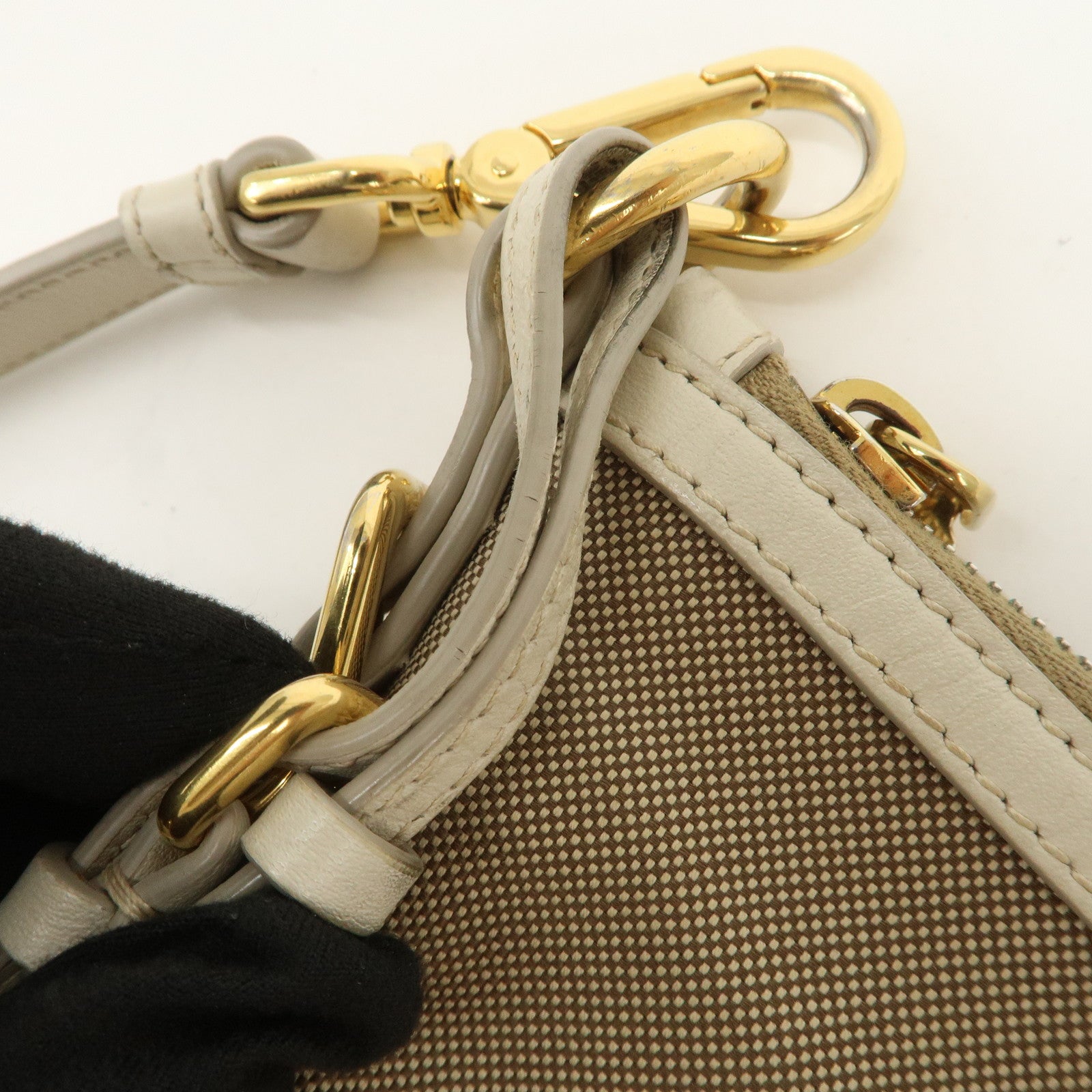 PRADA Logo Jacquard Shoulder Bag Crossbody Bag Beige Ivory BT867A