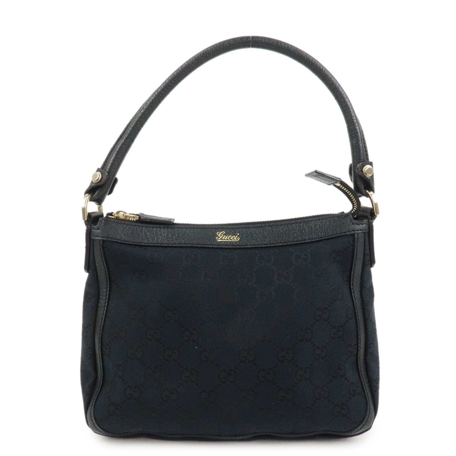 GUCCI GG Canvas Leather Shoulder Bag Hand Bag Black 146244