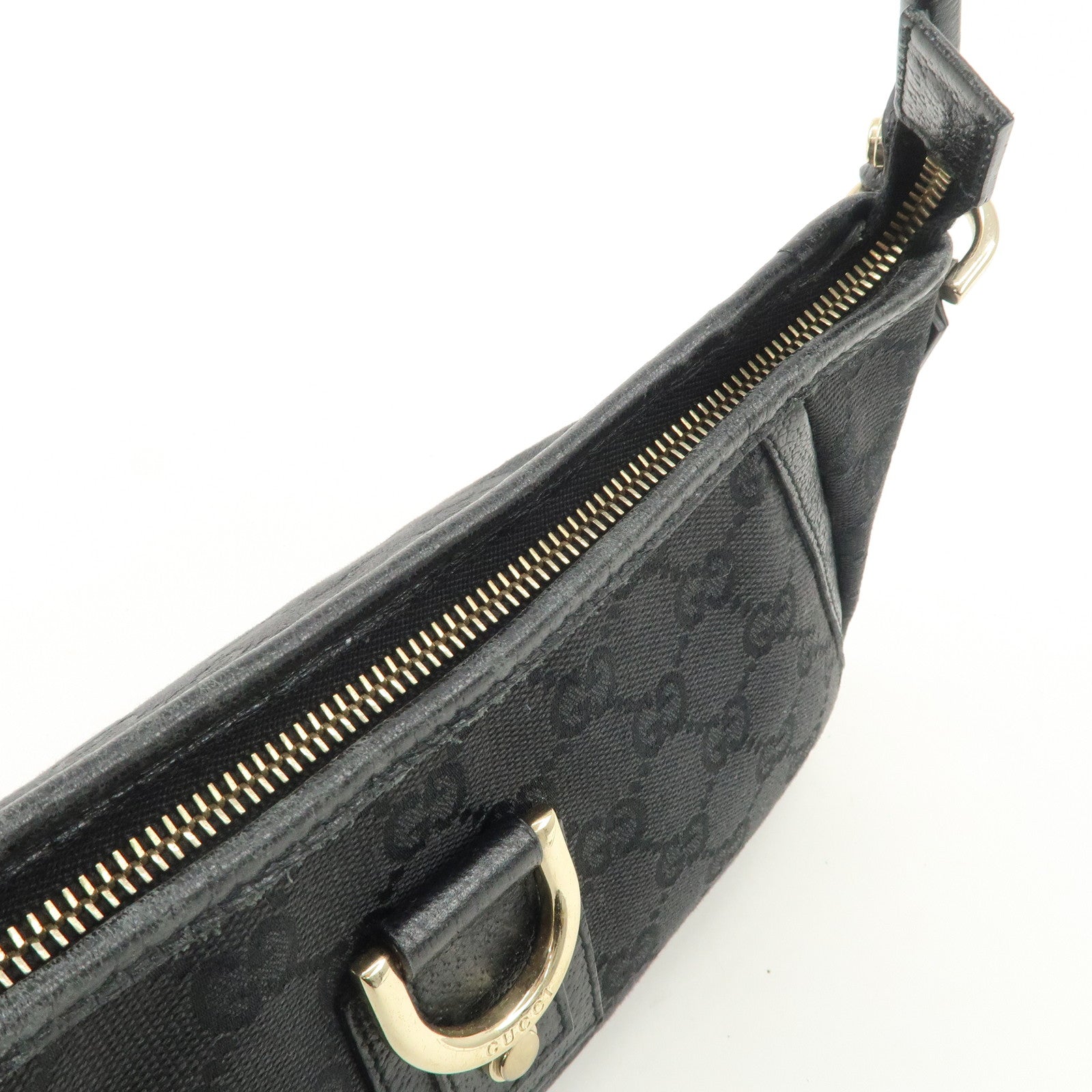 GUCCI Abbey GG Canvas Leather One Shoulder Bag Black Gold Hardware 130939 Used