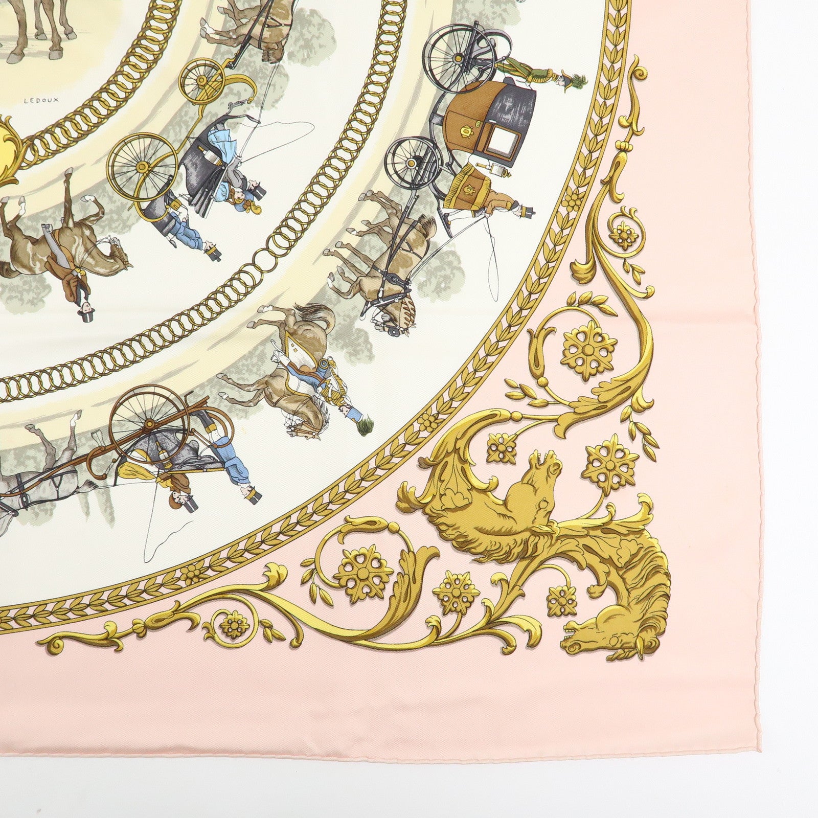 HERMES Carre 90 Set of 2 Silk 100% Scarf Light Pink Navy White