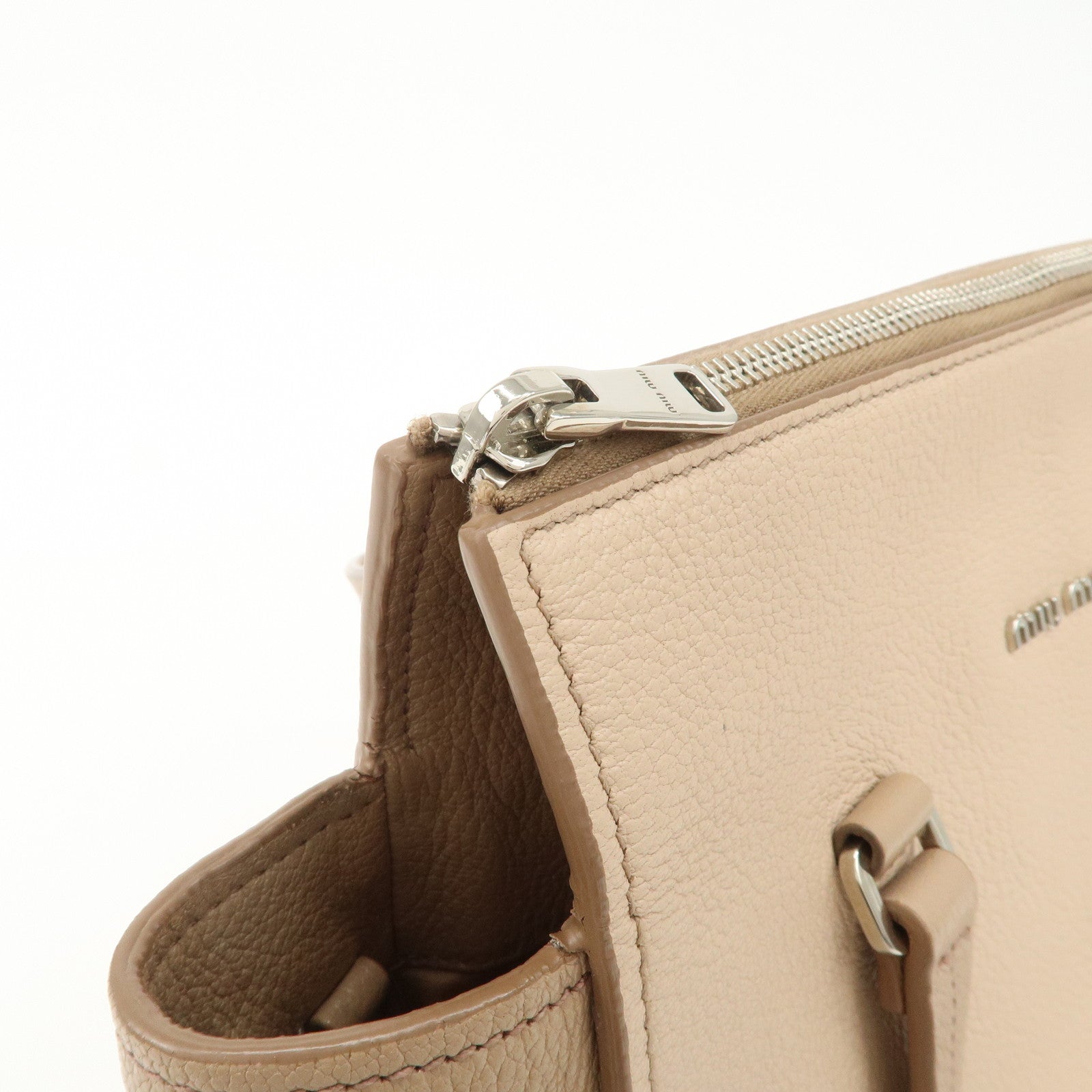 MIU MIU Leather 2Way Hand Bag Beige Pink Beige 5BB006