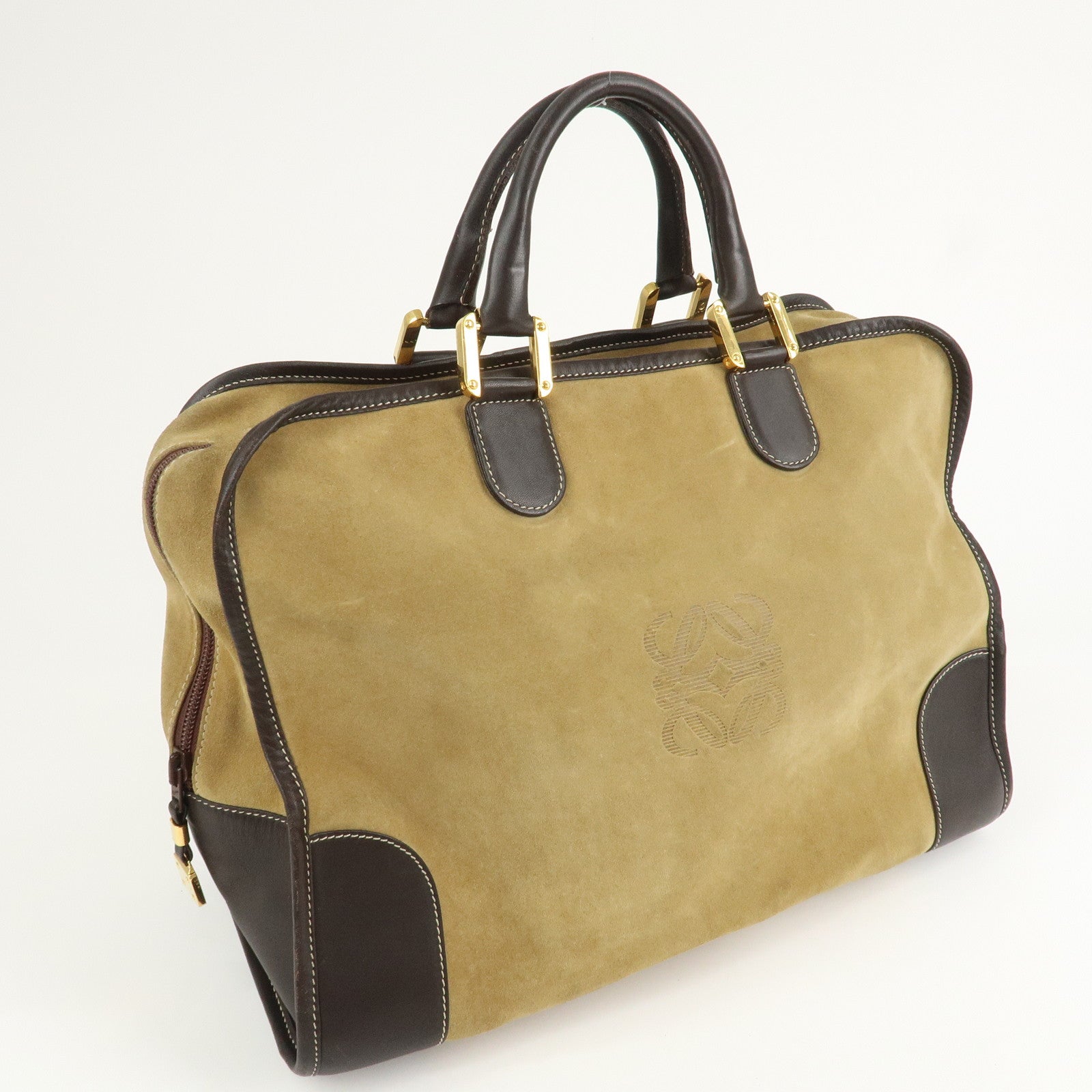 LOEWE Anagram Leather Amazona 40 Hand Bag Beige Brown