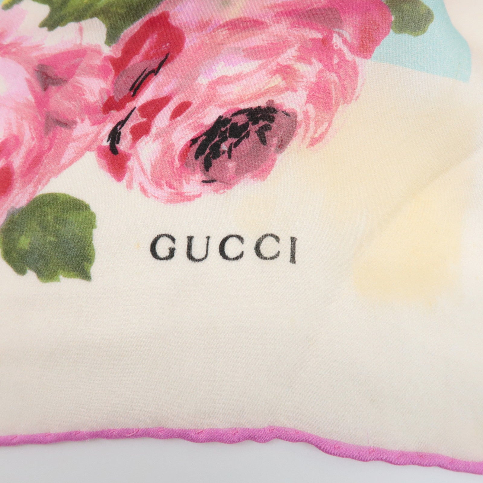 GUCCI Silk 100% 64 ×192 Floral Honey Bee Print Scarf Blue