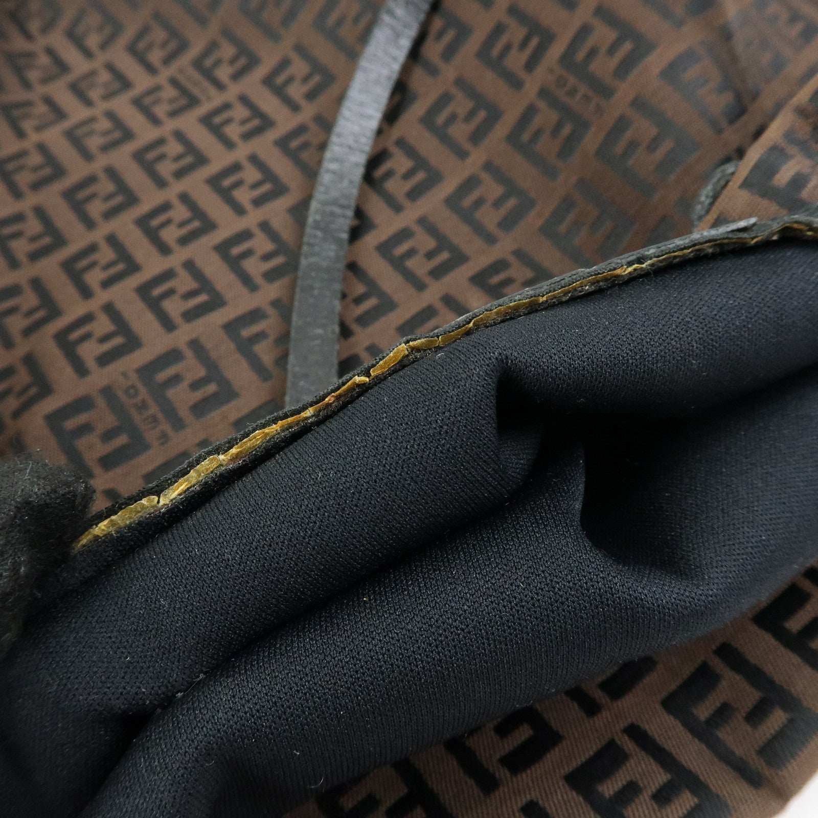 FENDI Zucchino Canvas Leather Tote Bag Shoulder Bag Brown 8BH025