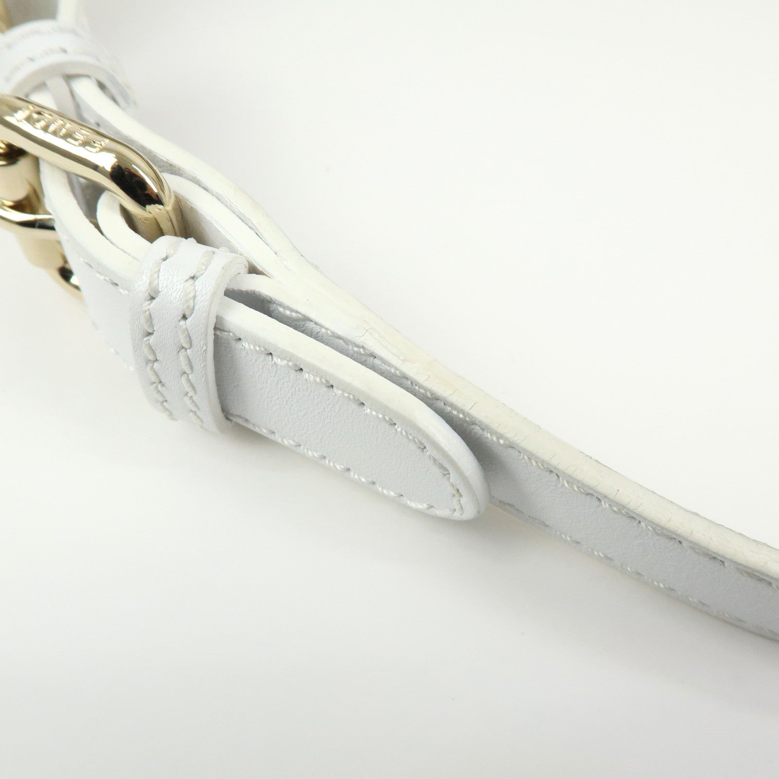 FENDI Canvas Leather Hand Bag Shoulder Bag Light Beige White 8BR391