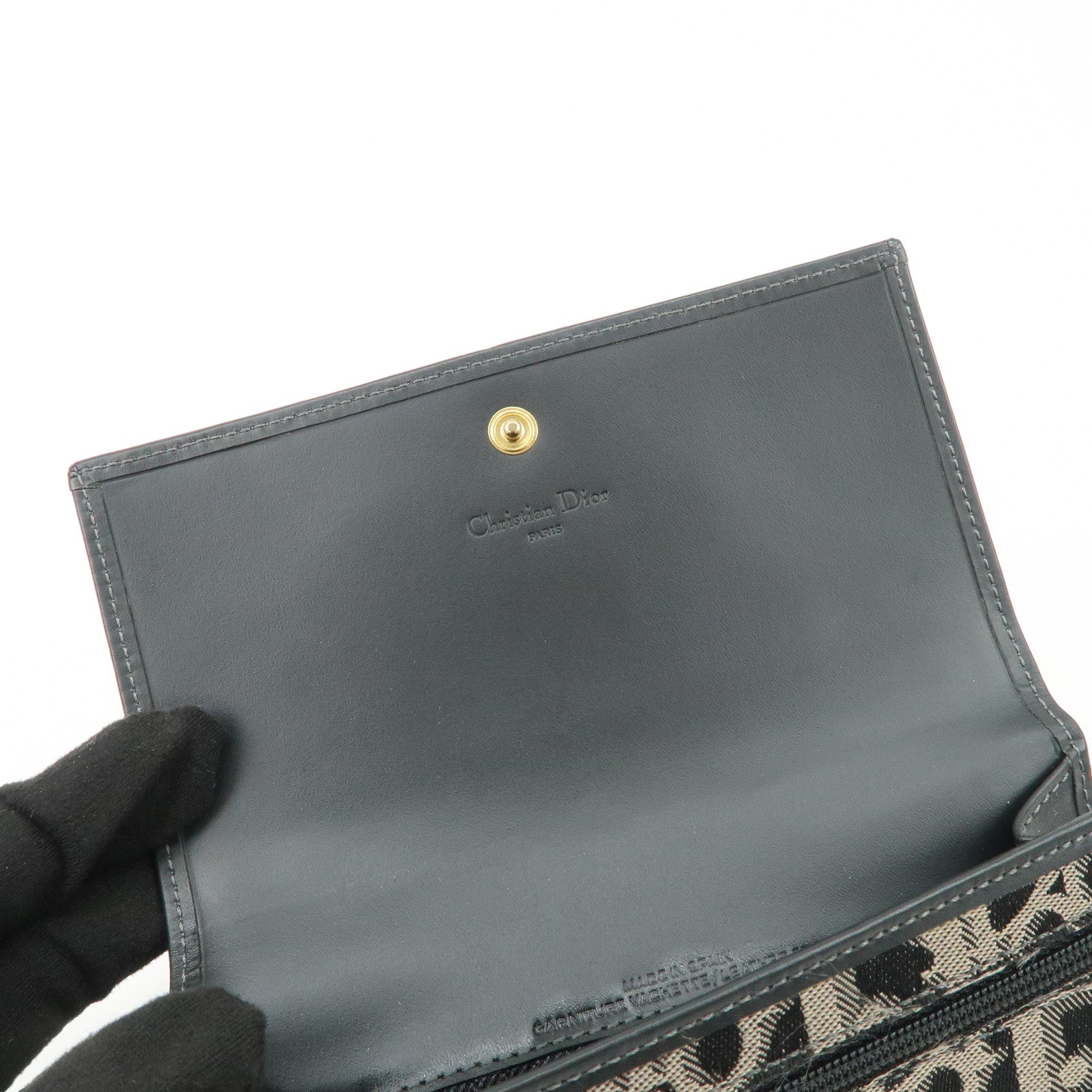 Christian Dior Oblique Canvas Leather Wallet Black Beige