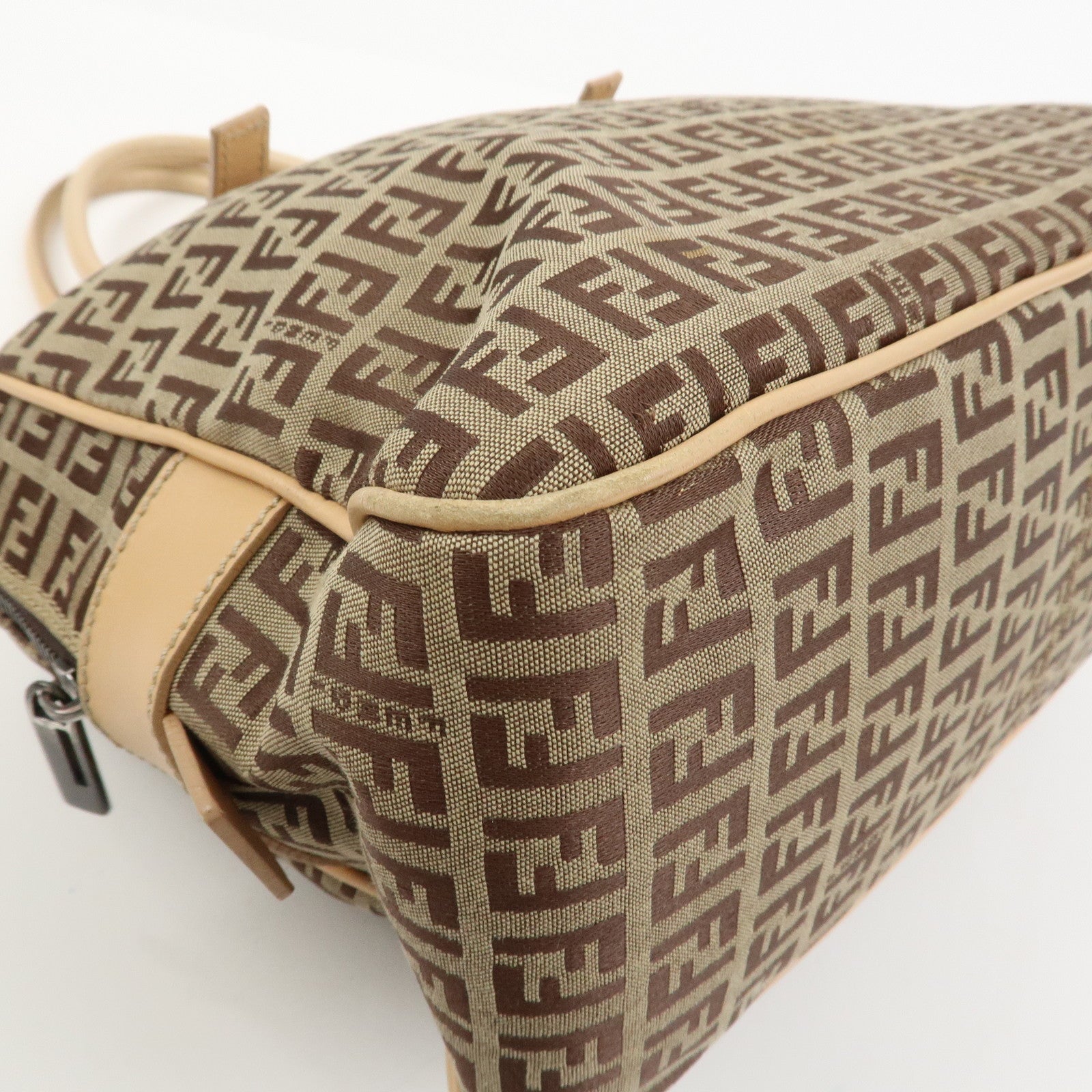 FENDI Zucchino Canvas Leather Hand Bag Shoulder Bag Beige 8BN005
