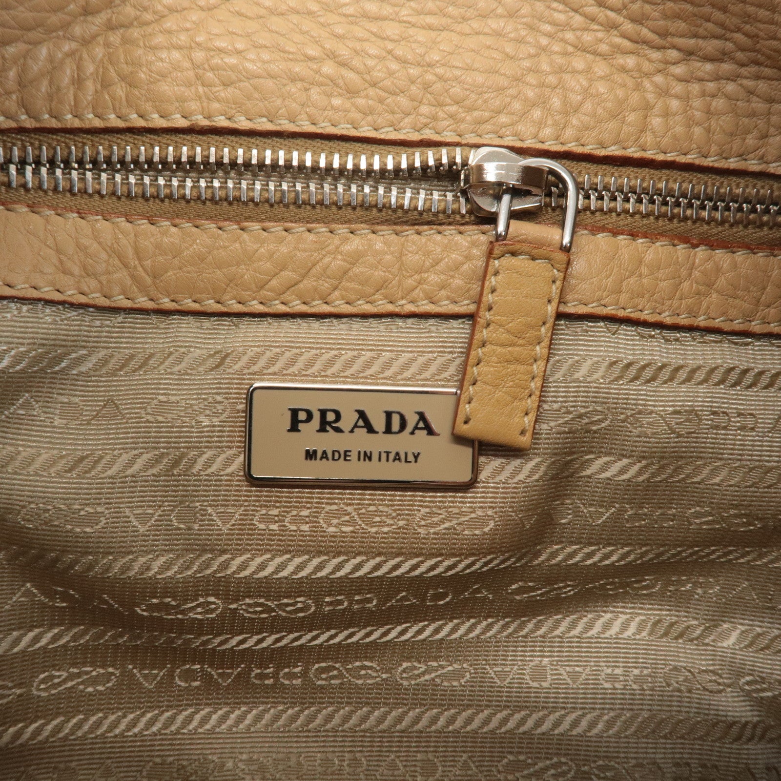 PRADA Leather Shoulder Bag Hand Bag Beige Silver HDW Used