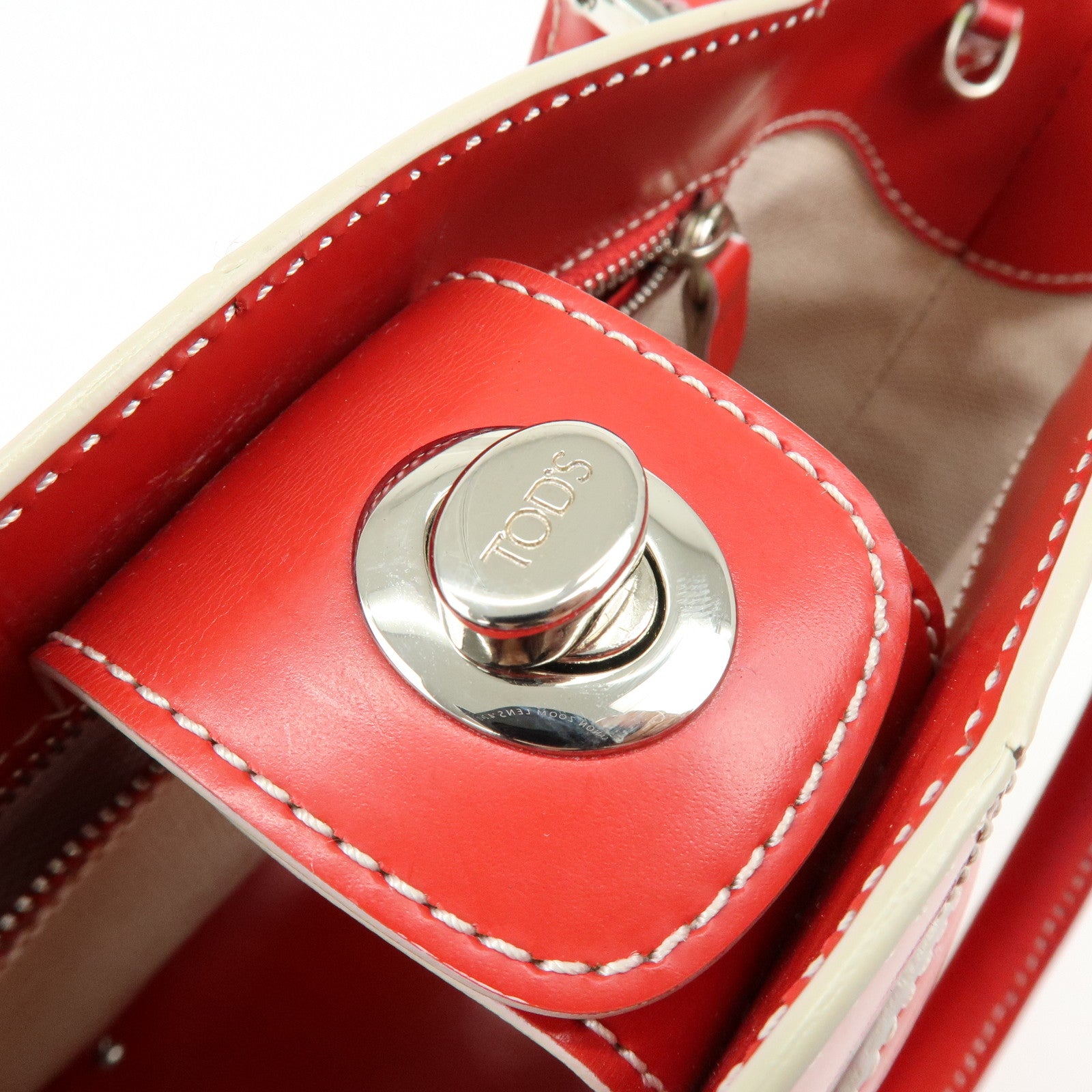 TOD'S Logo Leather Hand Bag Tote Bag Red
