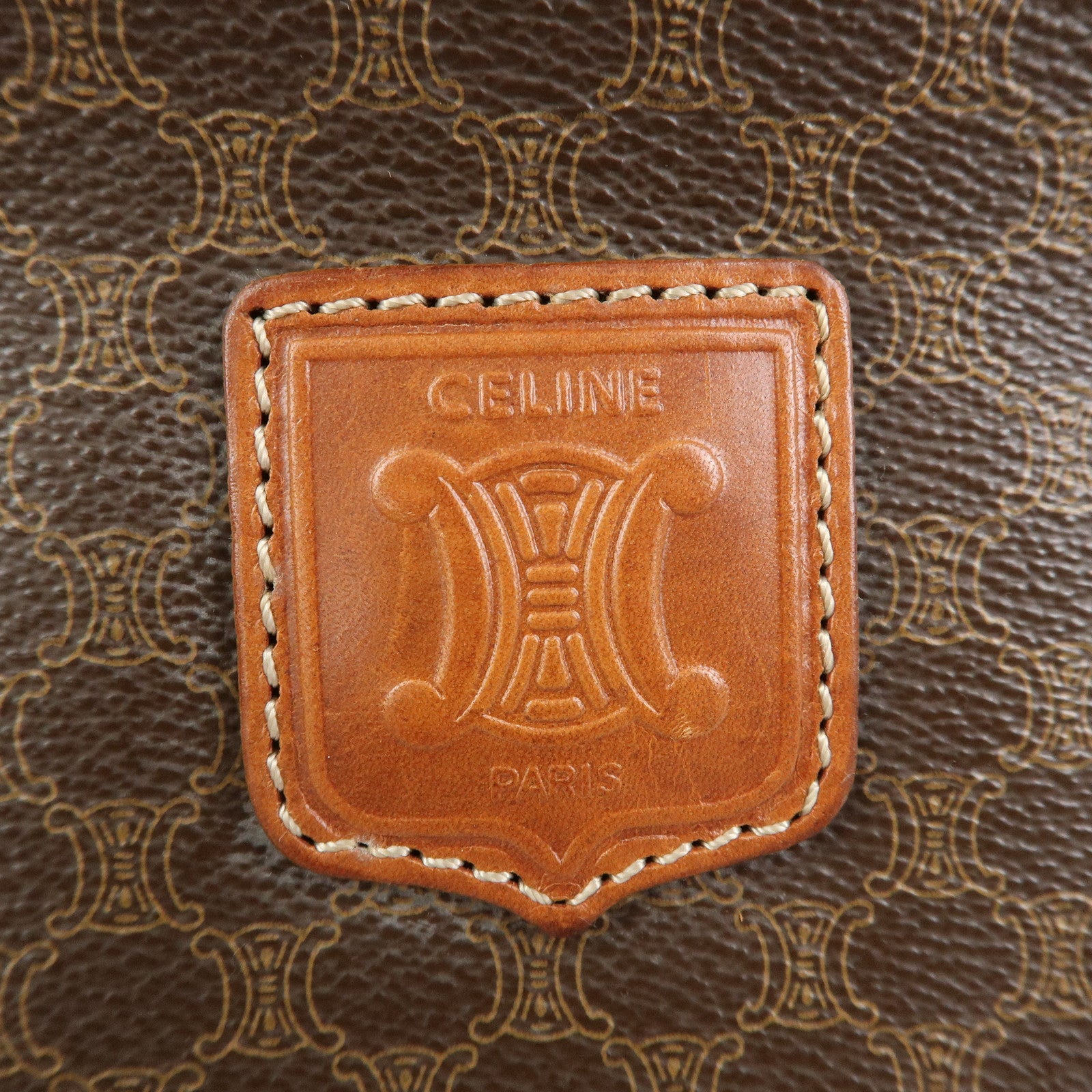 CELINE Macadam PVC Leather Clutch Bag Cosmetic Pouch Brown