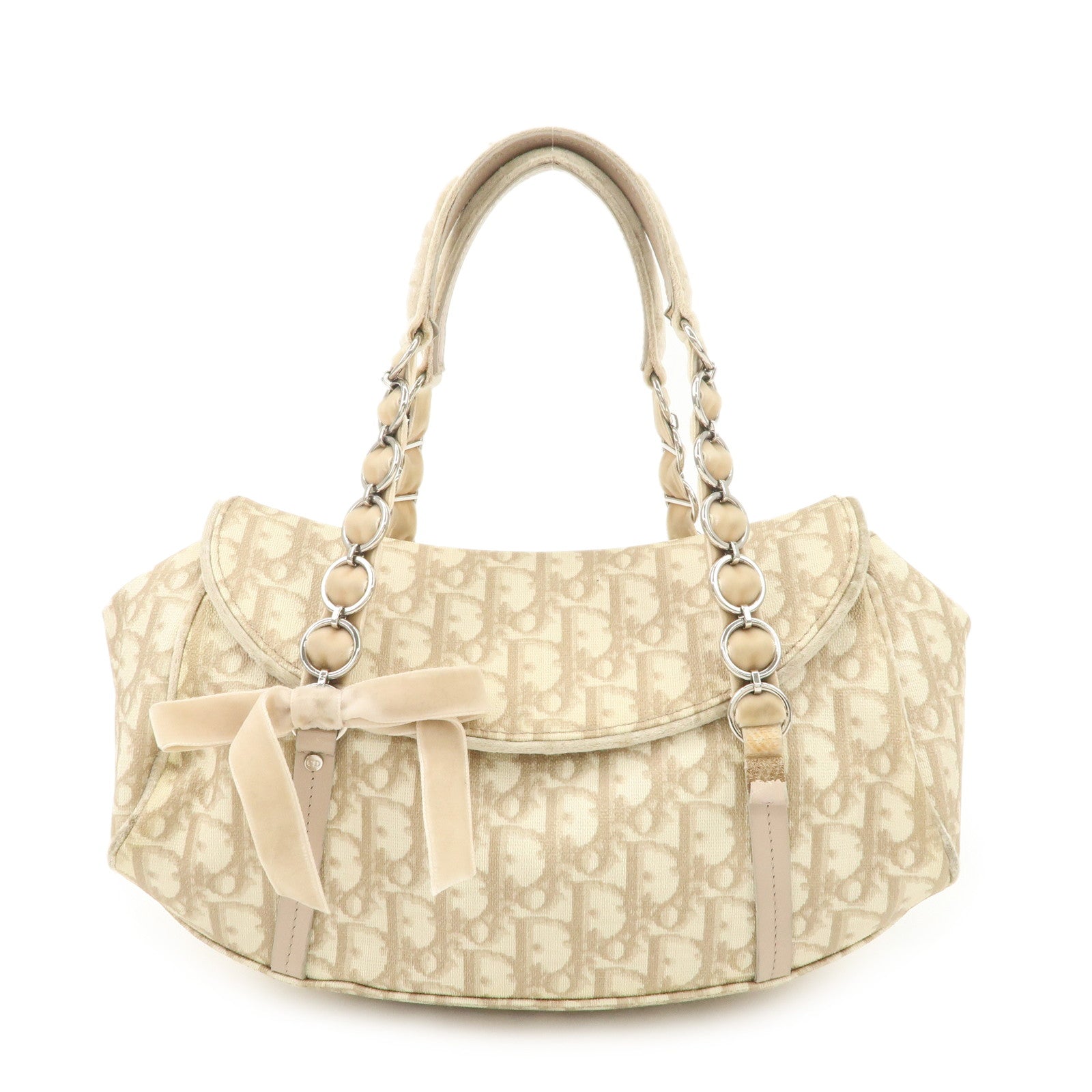 Christian Dior Romantic Trotter PVC Leather Shoulder Bag Hand Bag Beige