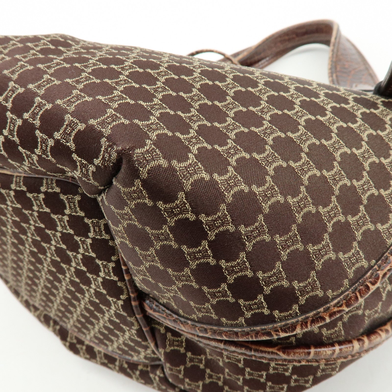 CELINE Macadam Bittersweet Canvas Leather Shoulder Bag Brown