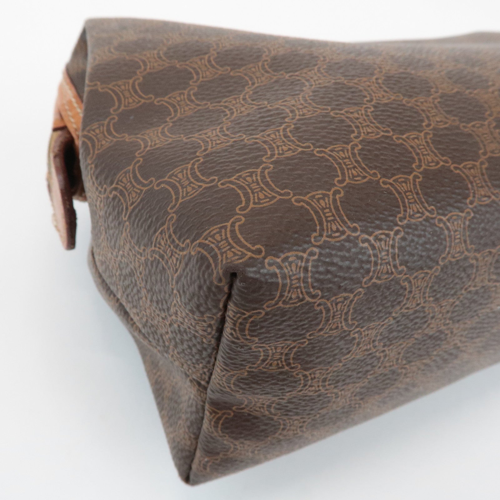 CELINE Macadam PVC Leather Canvas Pouch Brown Gold Hardware