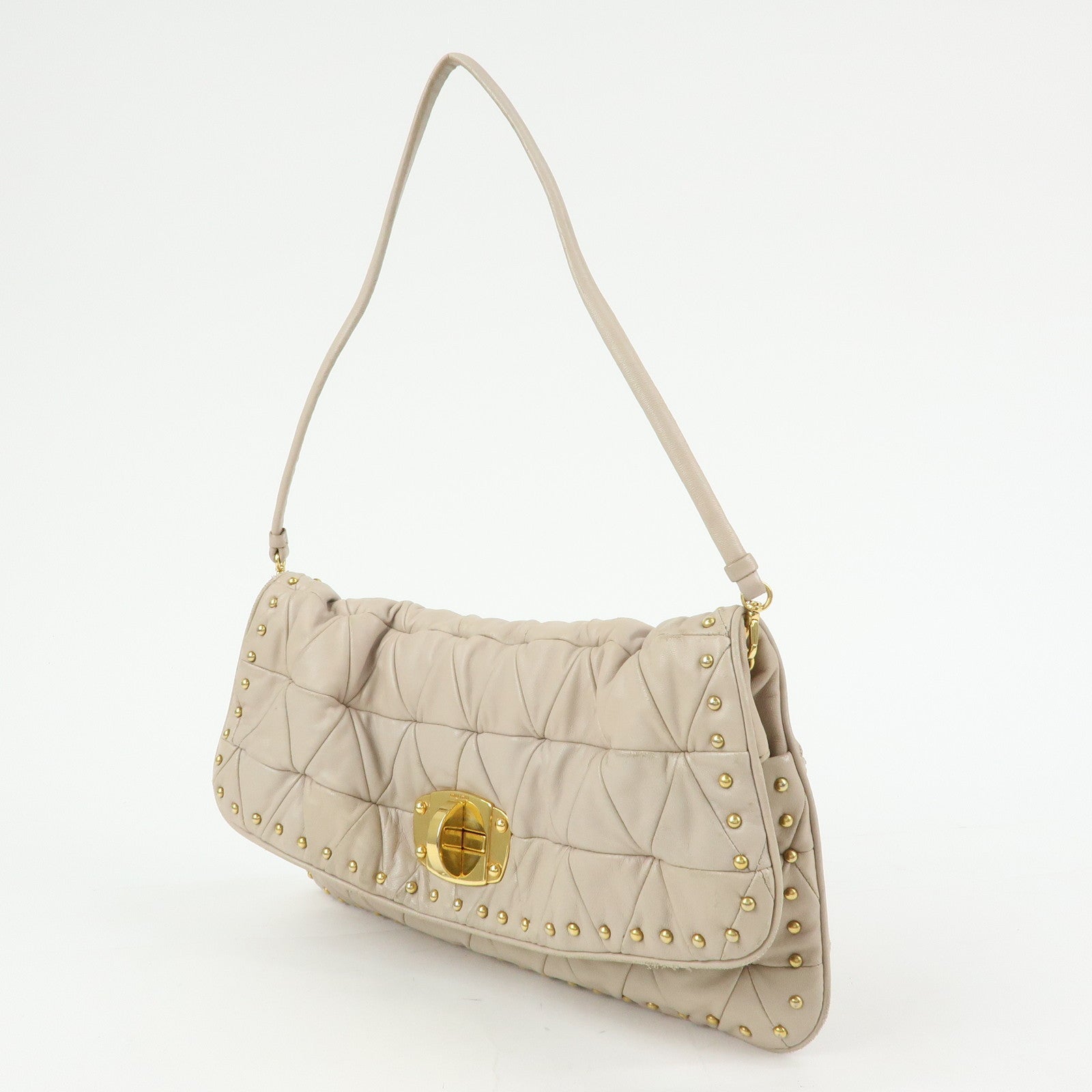 MIU MIU Nappa Leather 2Way Bag Hand Bag Shoulder Bag Beige