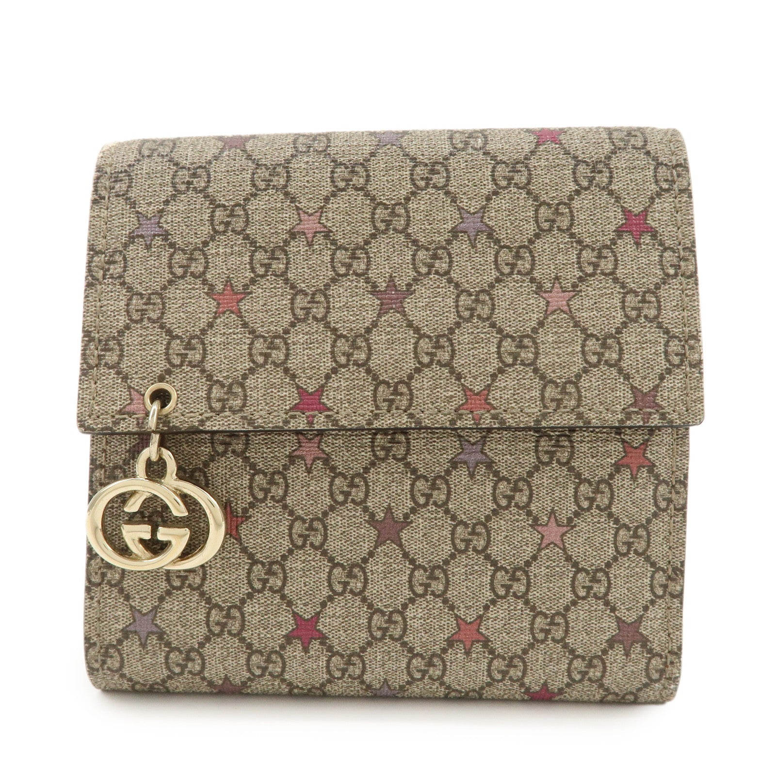GUCCI Interlocking G GG Supreme Star Tri-Fold Compact Wallet 212106 Used